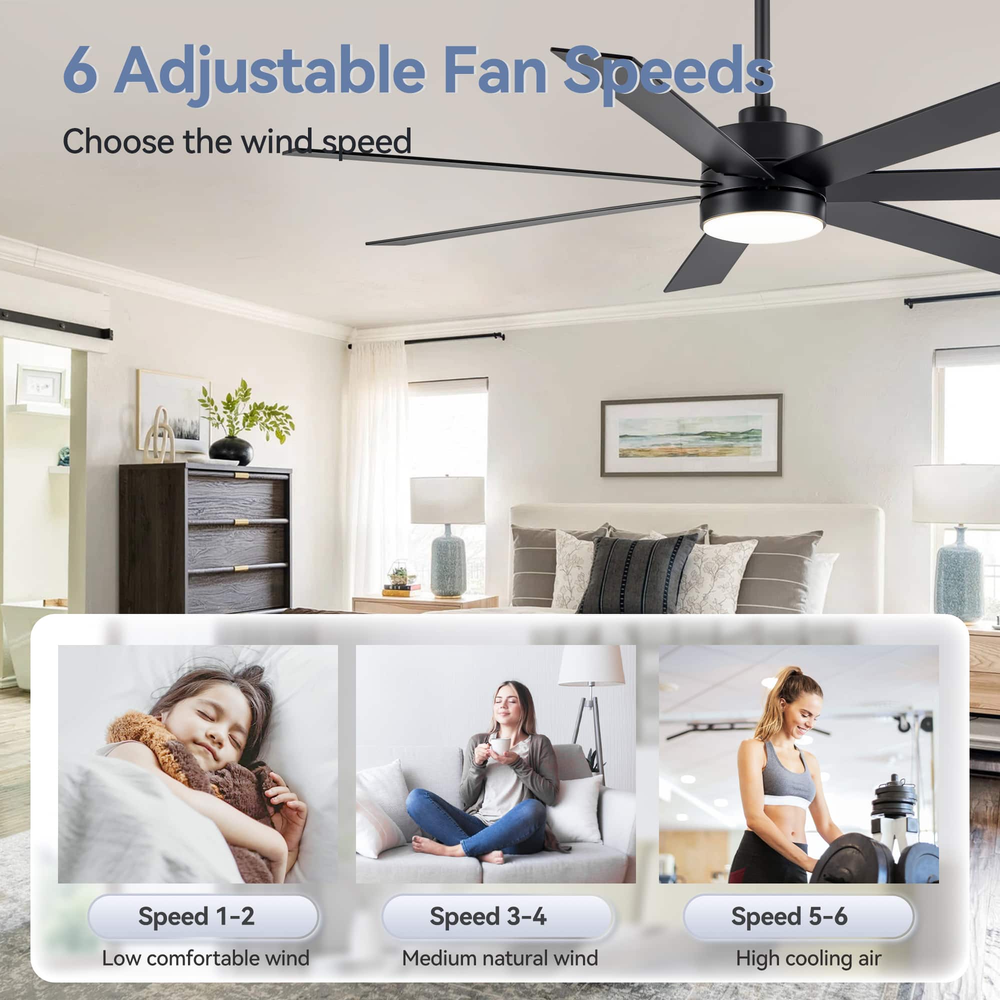 Breezary 62 Inch Ceiling Fan with LED Light, DC Motor, Reversible