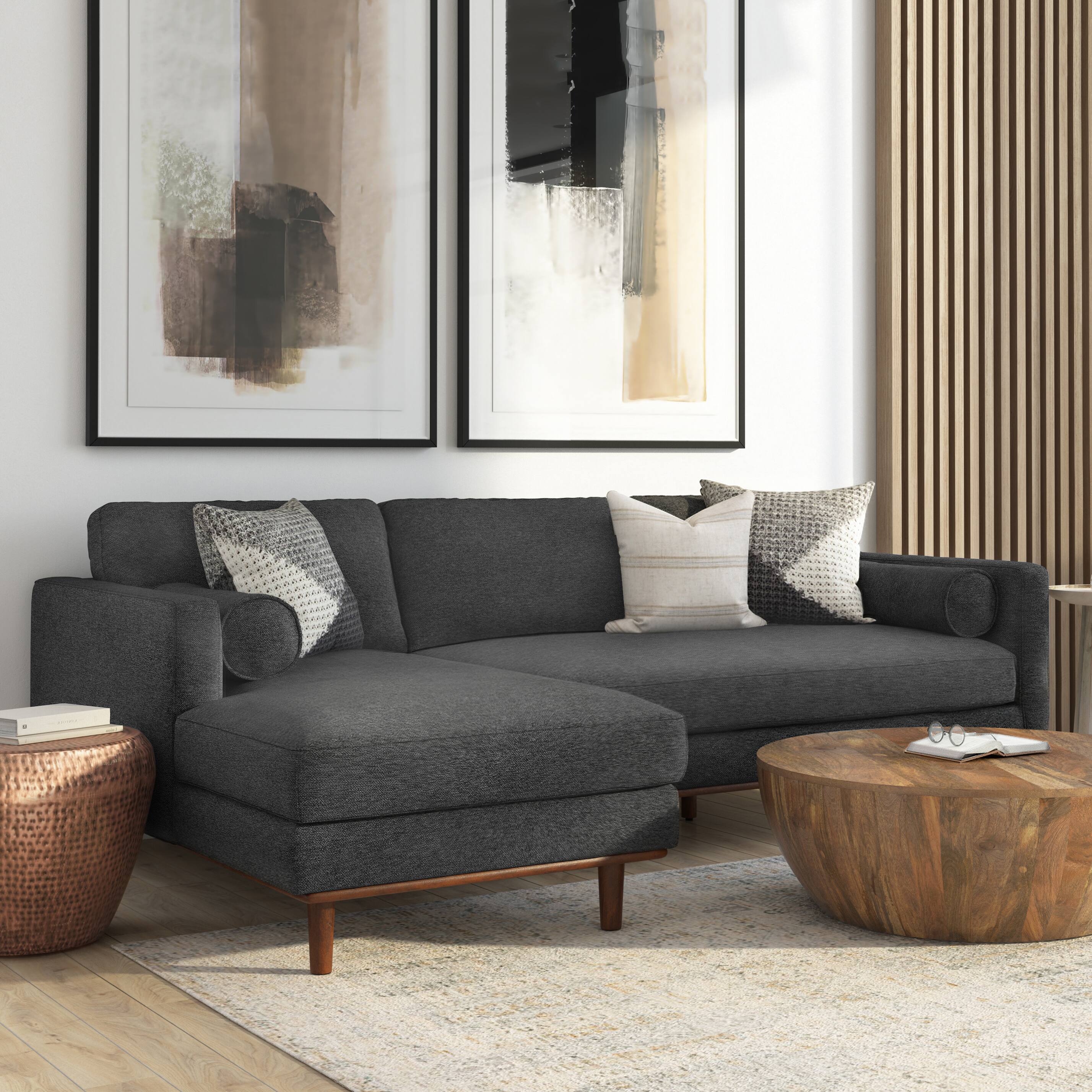 Angle. Simpli Home - Morrison Mid Century Left Sectional 102 inch Wide Sofa Sectional in Charcoal Grey Woven-Blend Fabric - Charcoal Grey.