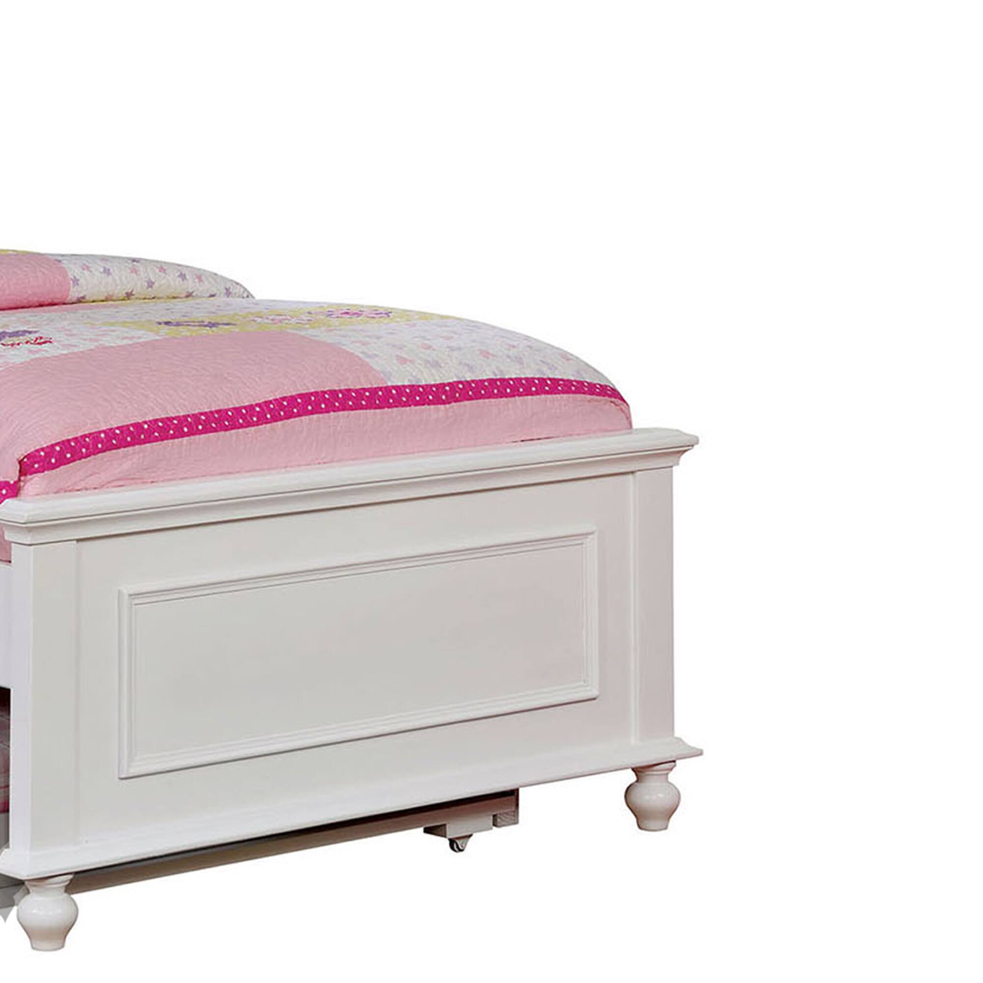Alt View 2. Manhattan Lane - Wooden Twin Size Bed with Camelback Design Headboard and Turned Legs, White - White.