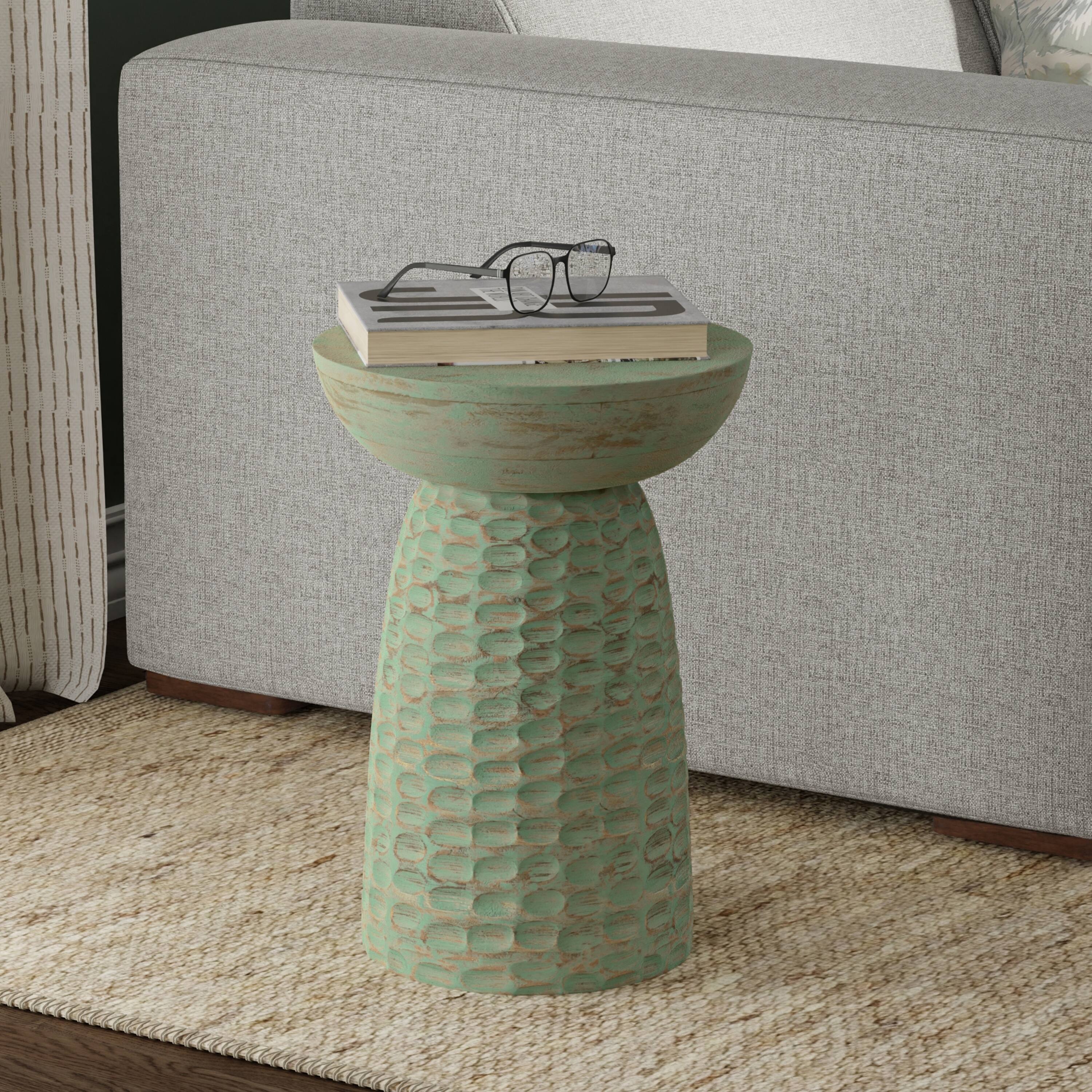 Angle. Simpli Home - Boyd 13 inch Wide Solid Wood Contemporary Accent Table in Green Wash, Assembled - Green Wash.