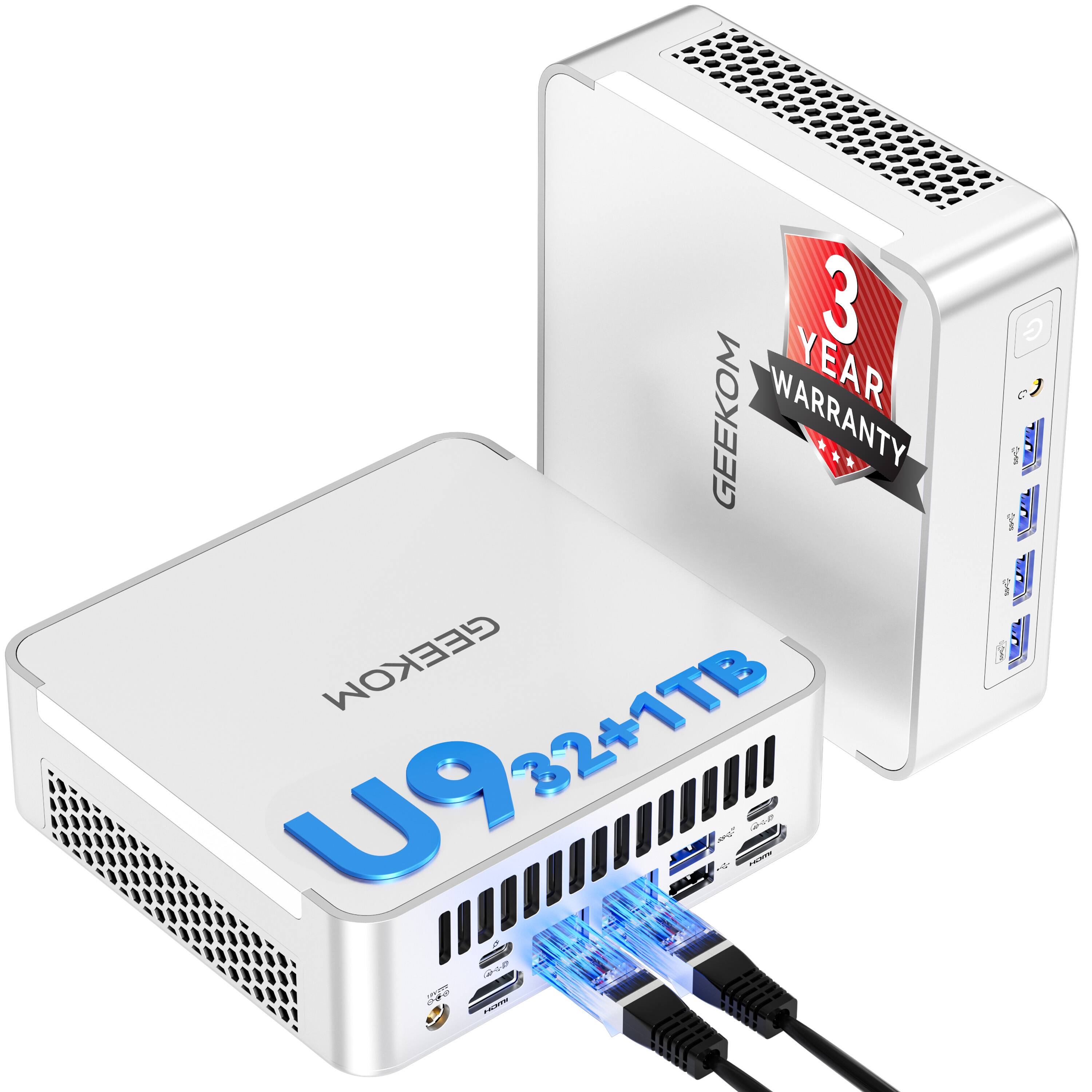 Geekom - XT1 Mega AI Mini PC, 14th Intel Ultra U9-185H, 32GB DDR5 RAM& 1TB NVMe PCIe Gen 4*4 SSD, Windows 11 Pro Pre-installed - White+Silver