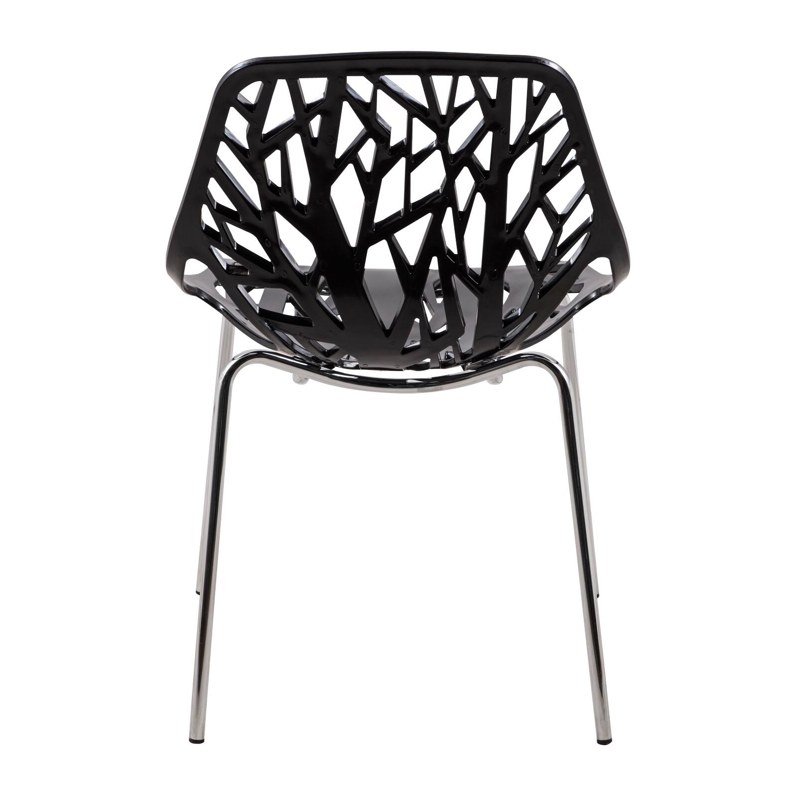 Alt View 6. LeisureMod - Asbury Set of 4 Stackable Dining Side Chair with Accent Chrome Steel Legs and Cut Out Design for Indoor Outdoor - Black.