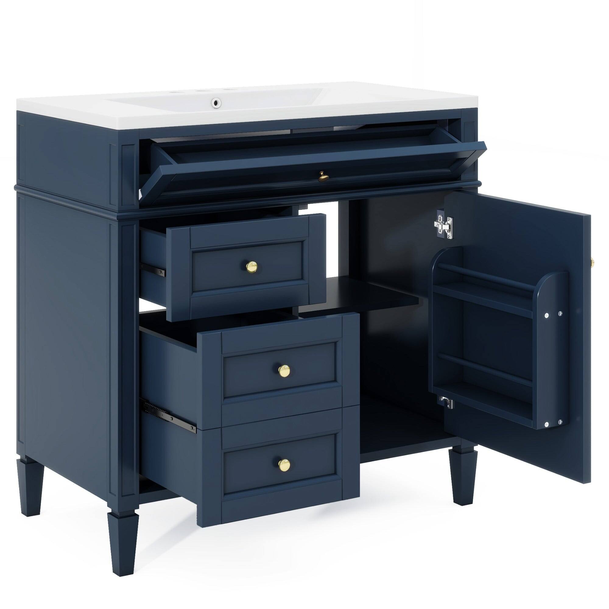 Alt View 10. Boyel Living - 36 Inch Modern Bathroom Vanity with Top Sink Two Drawers Tip Out Blue - Blue.