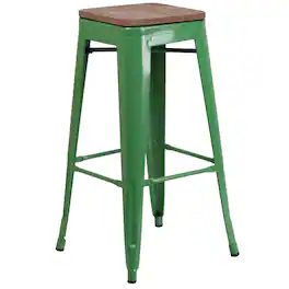 Flash Furniture - Lily 30" High Backless Metal Barstool with Square Wood Seat - Green