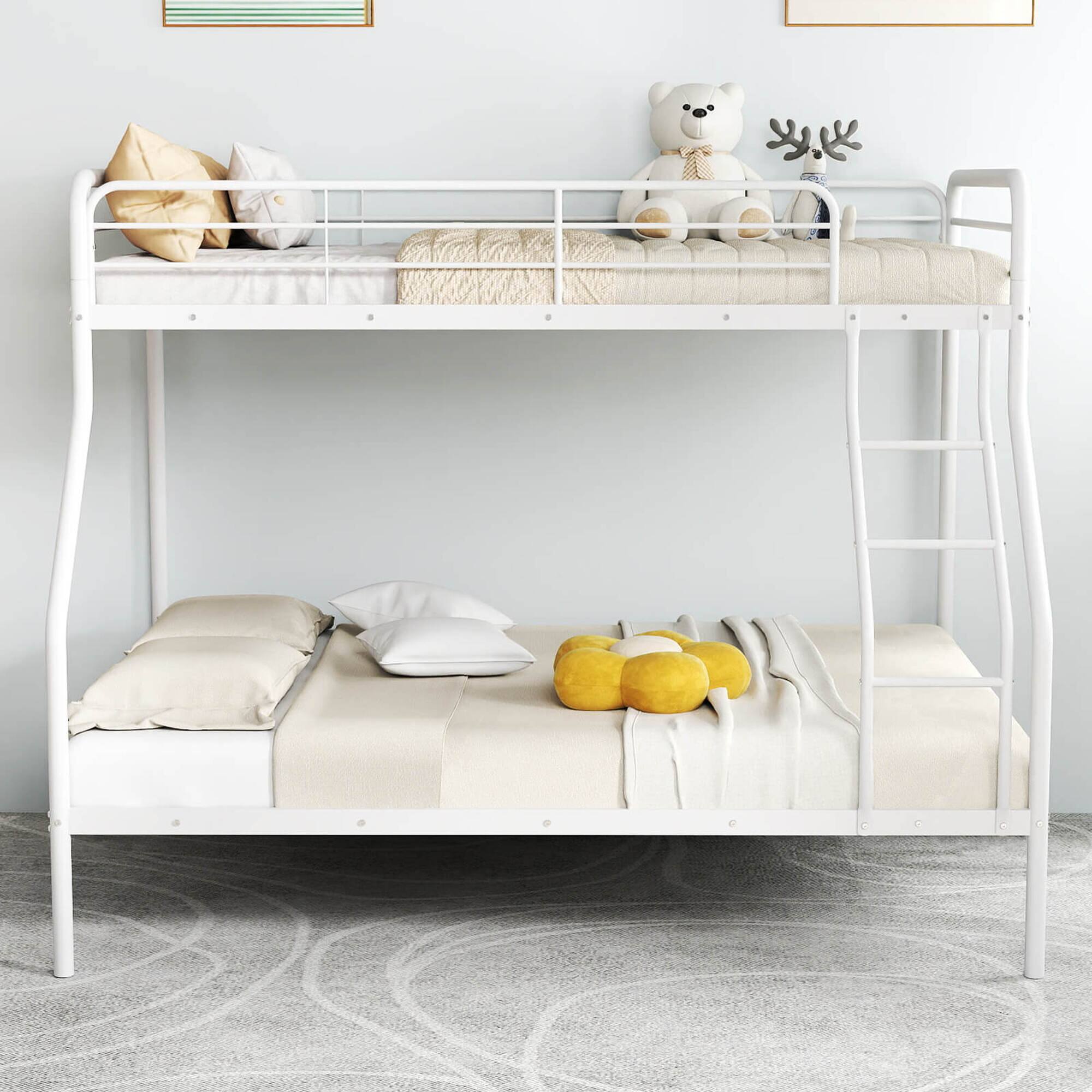 Alt View 1. Costway - Twin over Full Metal Bunk Bed with Inclined Ladder Safety Guardrail, Slat Support - White.