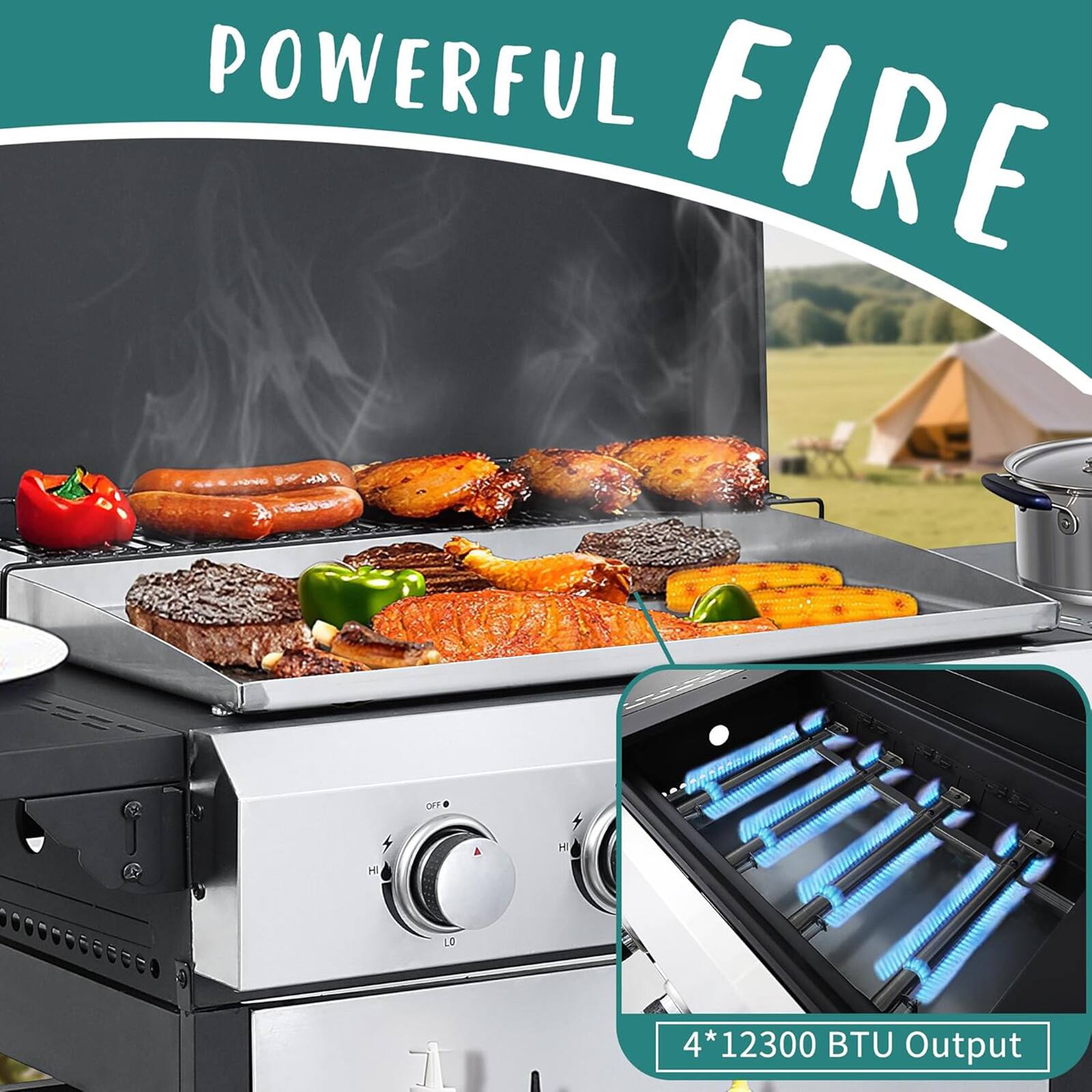 POWERFUL FIRE

4*12300 BTU Output