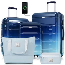 HTUTWOO - Luggage Sets 5 Piece - 20" with USB Port,ABS Durable Suitcase with Travel Bag,ABS Hard Shell Luggage with Spinner Wheels - Navy