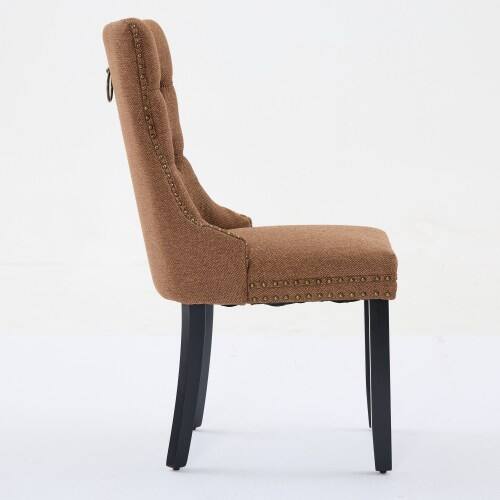 Alt View 1. LUCKY ONE - Assembled Tufted Linen Dining Chair Set of 2 with Wood Legs Nailhead Trim High Back - Coffee.