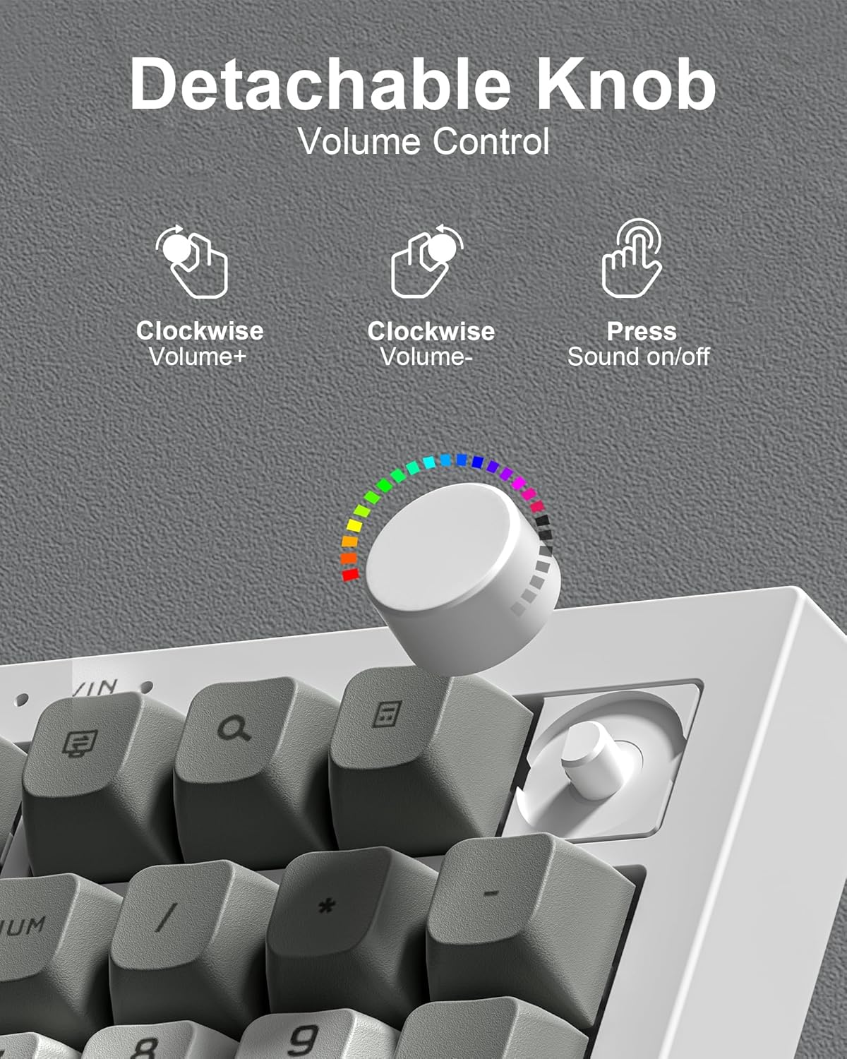 Detachable Knob  
Volume Control  

- Clockwise Volume+  
- Clockwise Volume-  
- Press Sound on/off  

IN  
8  
9