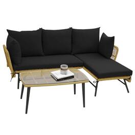 Kadyn - Patio Sofa Set, 3 Pcs L-Shaped Patio Sofa, Suitable for Outdoor Living Spaces - Black