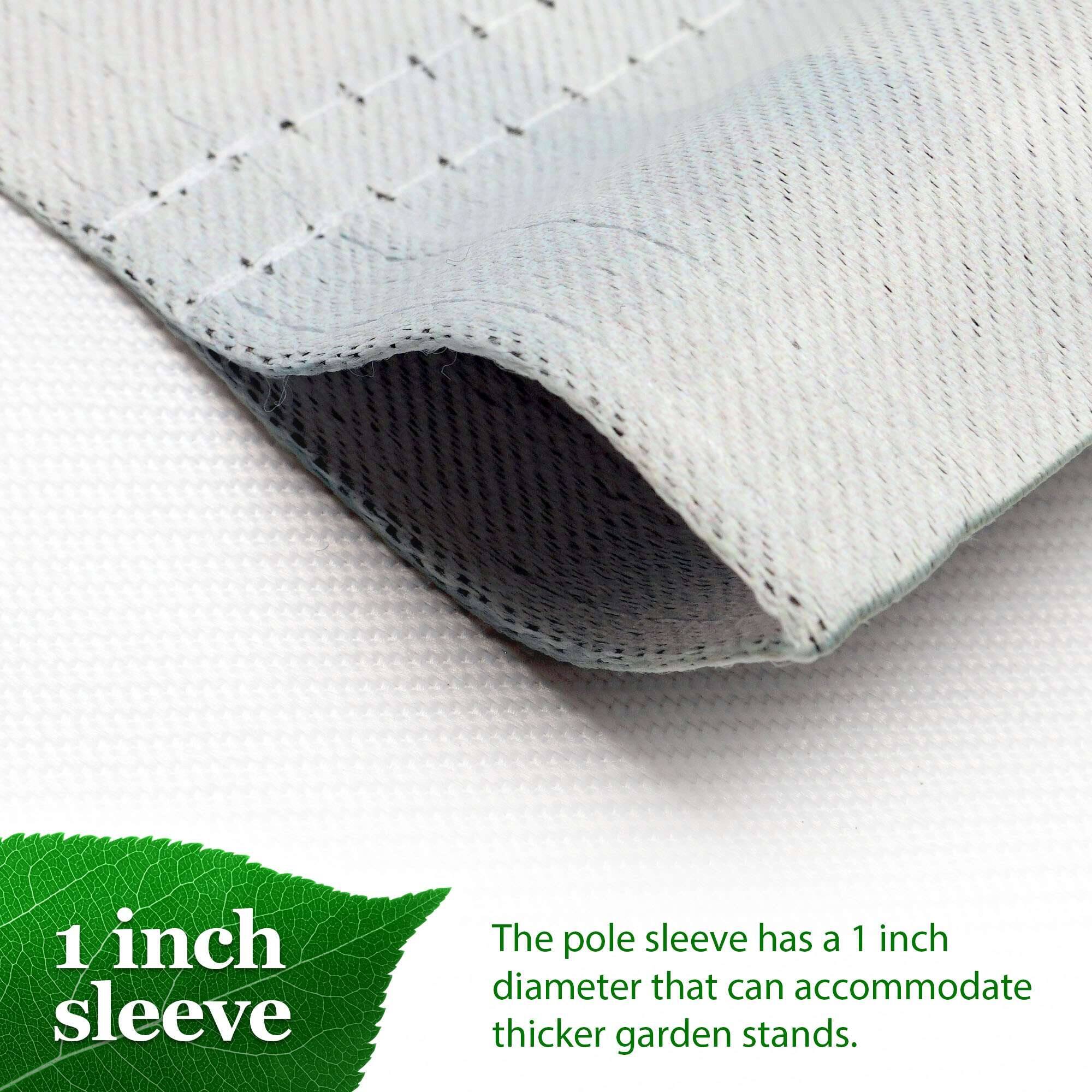 1 inch sleeve

The pole sleeve has a 1 inch diameter that can accommodate thicker garden stands.