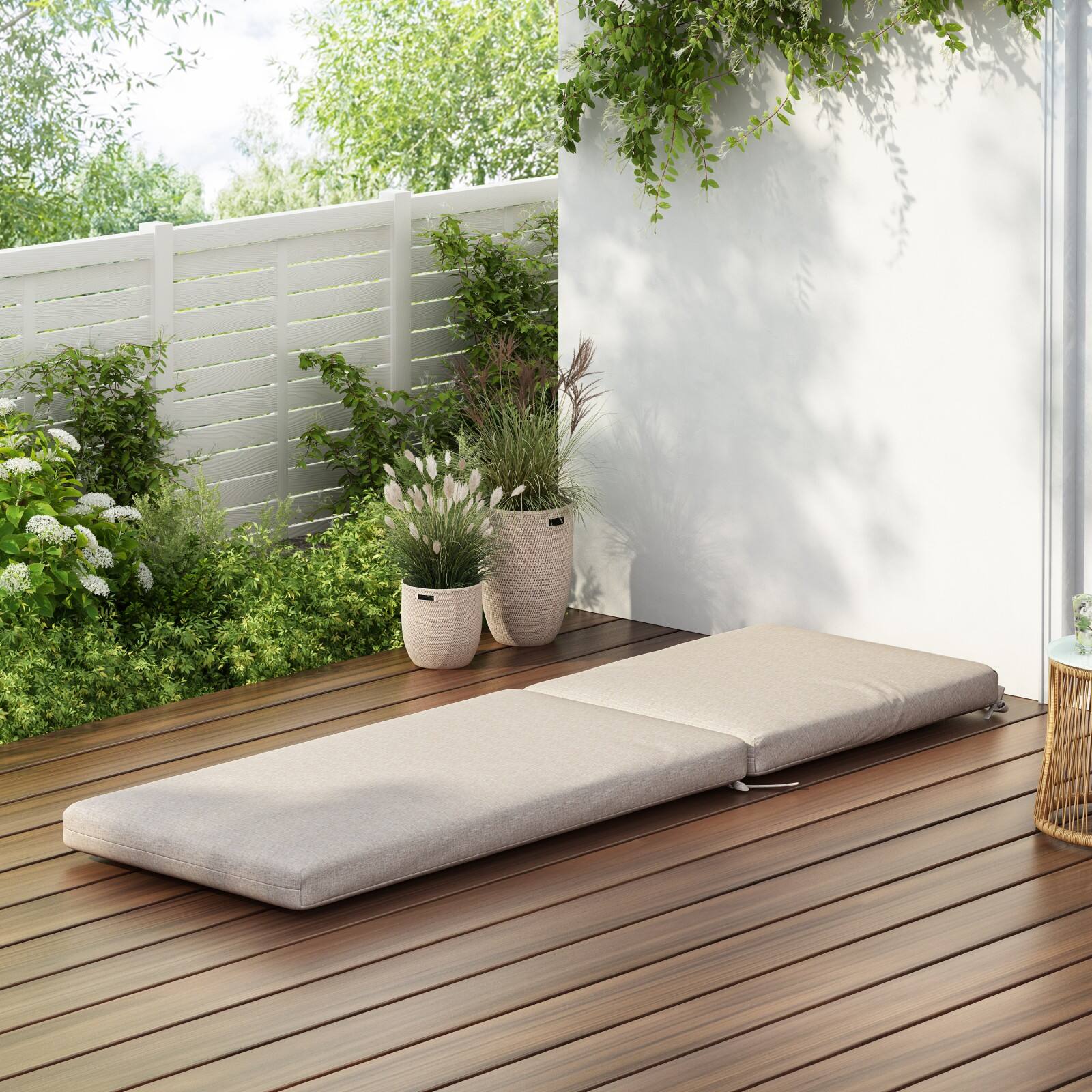 Alt View 1. Ecooso - Water-Repellent Outdoor Chaise Lounge Cushion with Ties, UV-Resistant Fabric, 3-Inch Thick Padding, and Easy-Care Design - Beige.