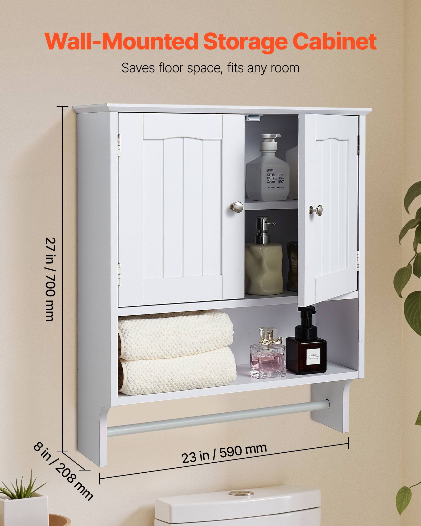 Wall-Mounted Storage Cabinet  
Saves floor space, fits any room  

27 in / 700 mm  
8 in / 208 mm  
23 in / 590 mm