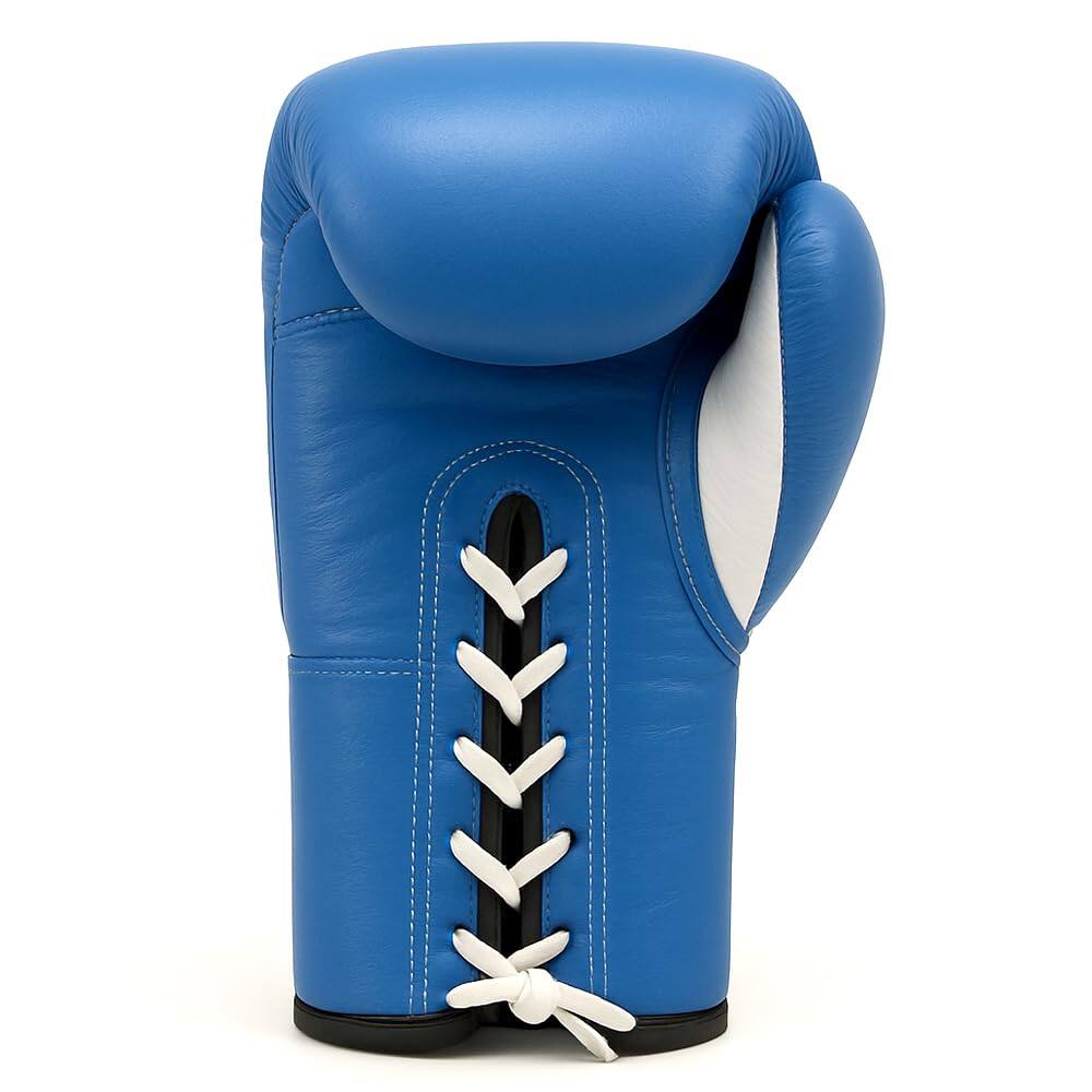 Left. Amber Sporting Goods - Premium All-Leather Professional Fight Gloves, Stylish Blue, 10oz Size - BLUE.