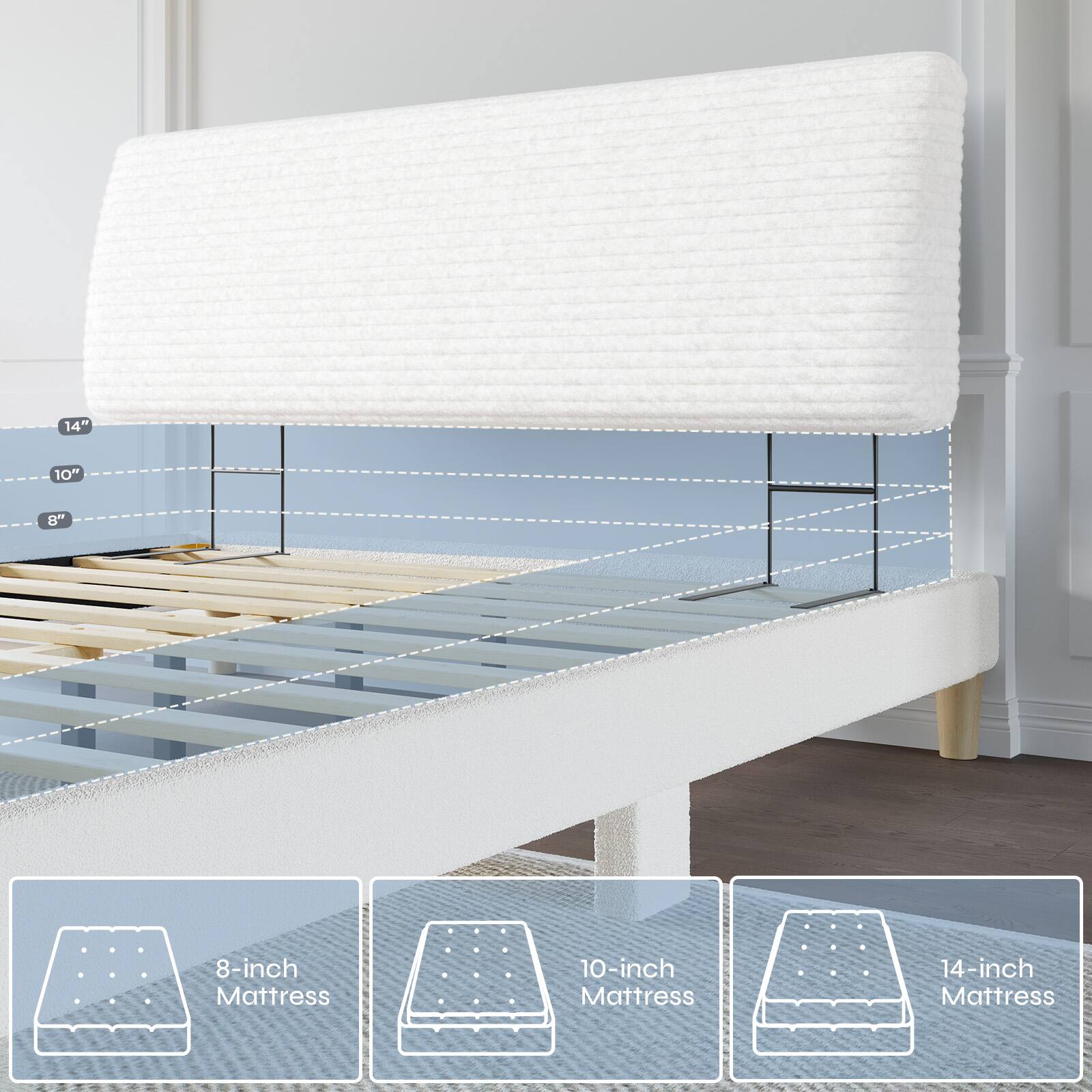 14" 10" 8"  
8-inch Mattress  
10-inch Mattress  
14-inch Mattress