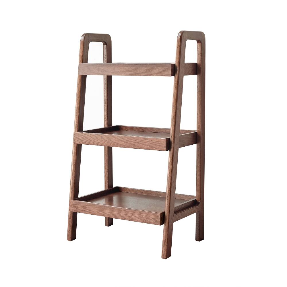 Alt View 4. Loheer - Loheer 3-tier solid oak bookshelf, walnut color entryway shoe rack, 31.5-inch height - Walnut.