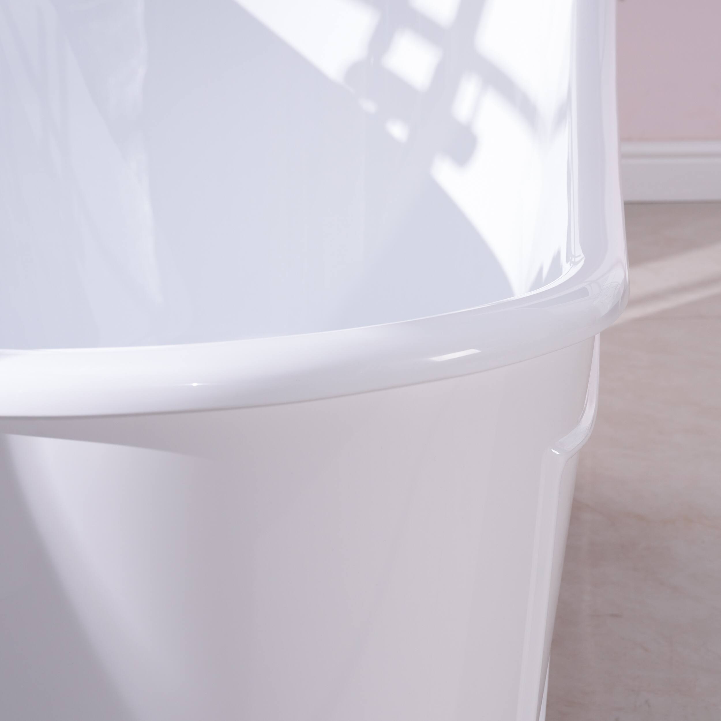 Alt View 4. WELLFOR - Vogue 66 in. x 30 in. Acrylic Oval Freestanding Soaking Bathtub with Drain and Overflow - White.