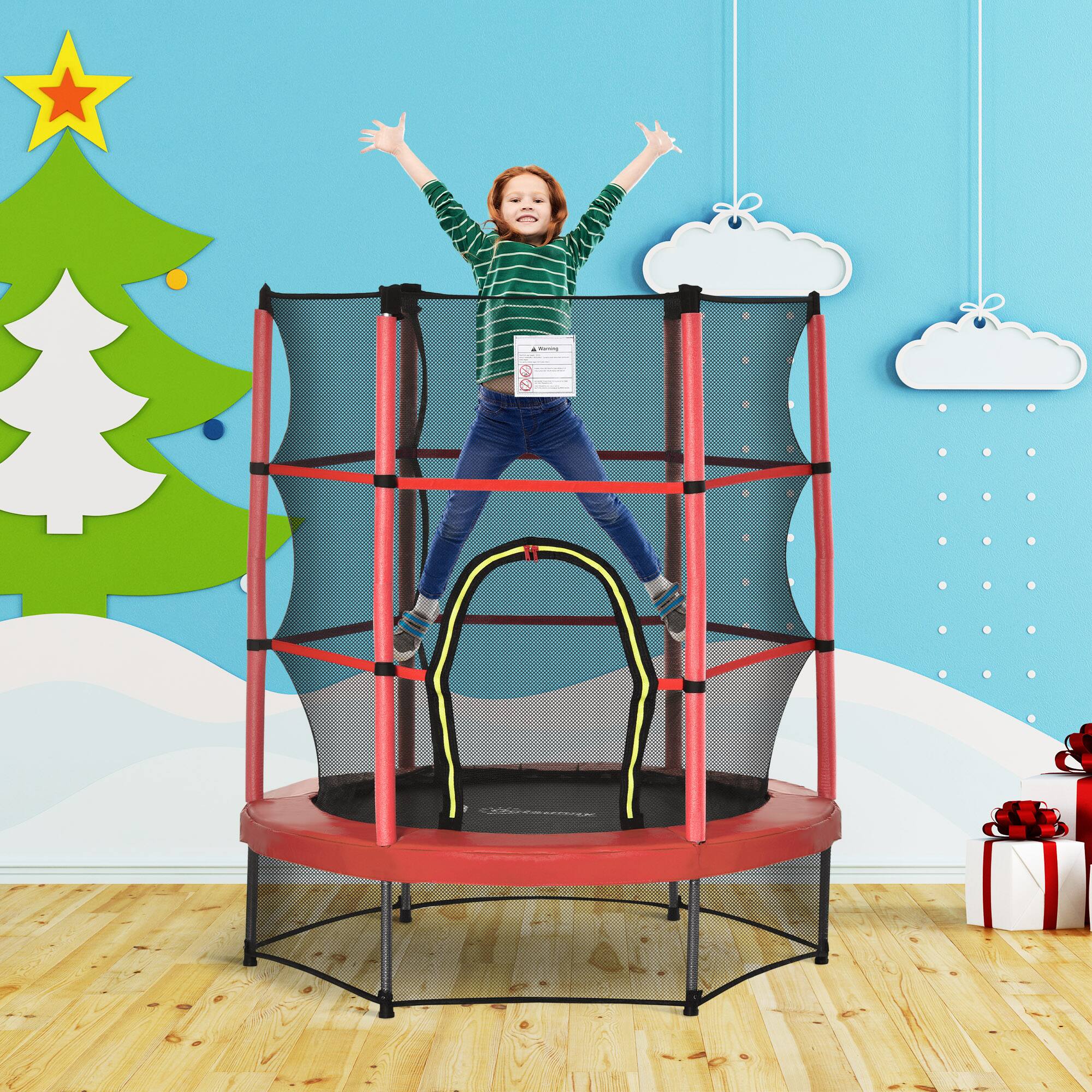 Alt View 1. Outsunny - Kids Trampoline with Enclosure Net for Age 3 to 6 Years - Red.