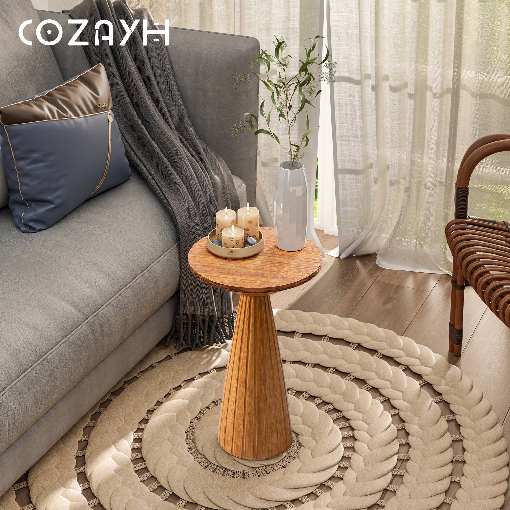 Alt View 4. COZAYH - COZAYH Pedestal Wooden End Table for Small Space Living Room or Bedroom, Walnut - Walnut.