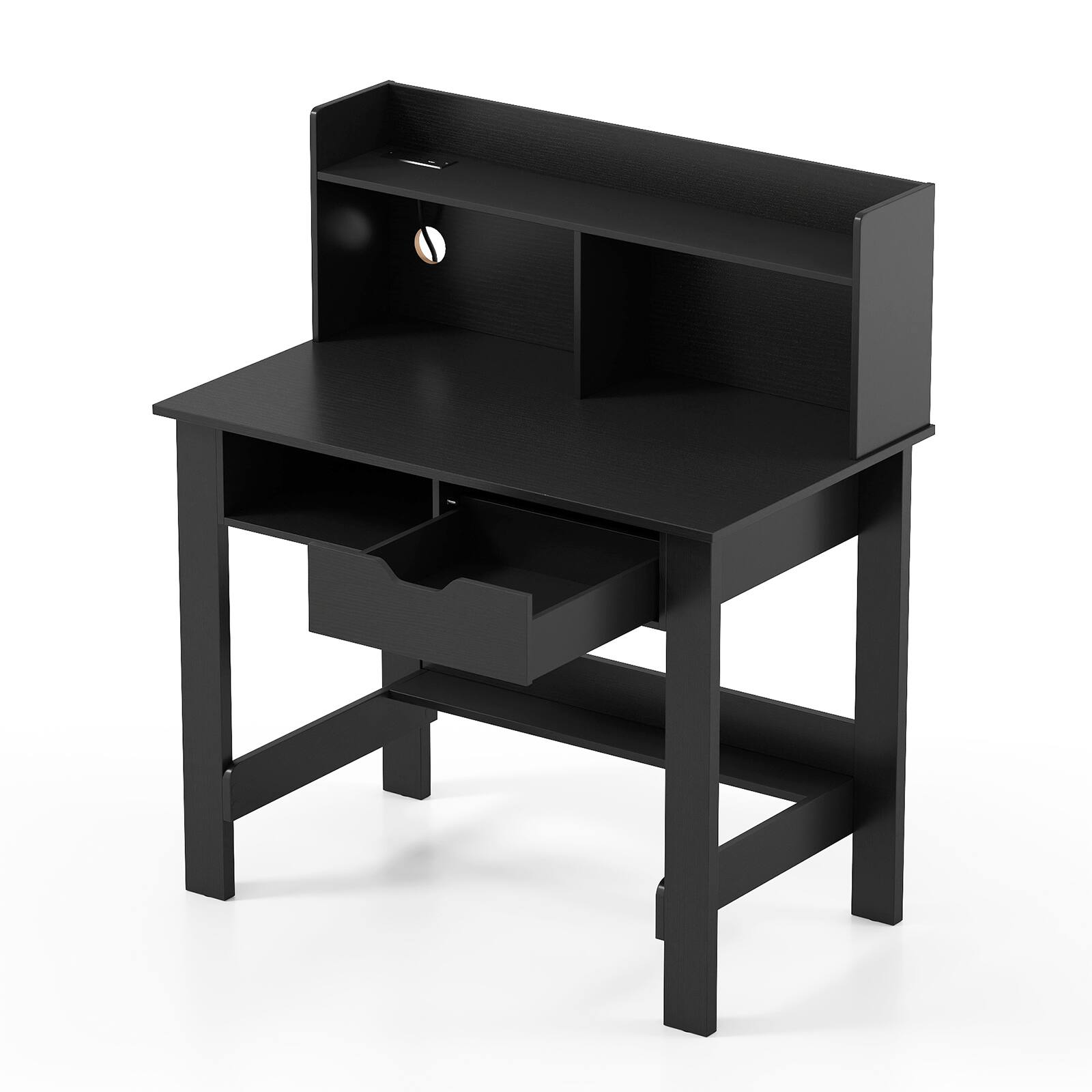 Alt View 9. Costway - Costway Computer Desk with Drawer & Hutch, Home Office Writing Desk with Charging Station & Storage Shelves - Black.