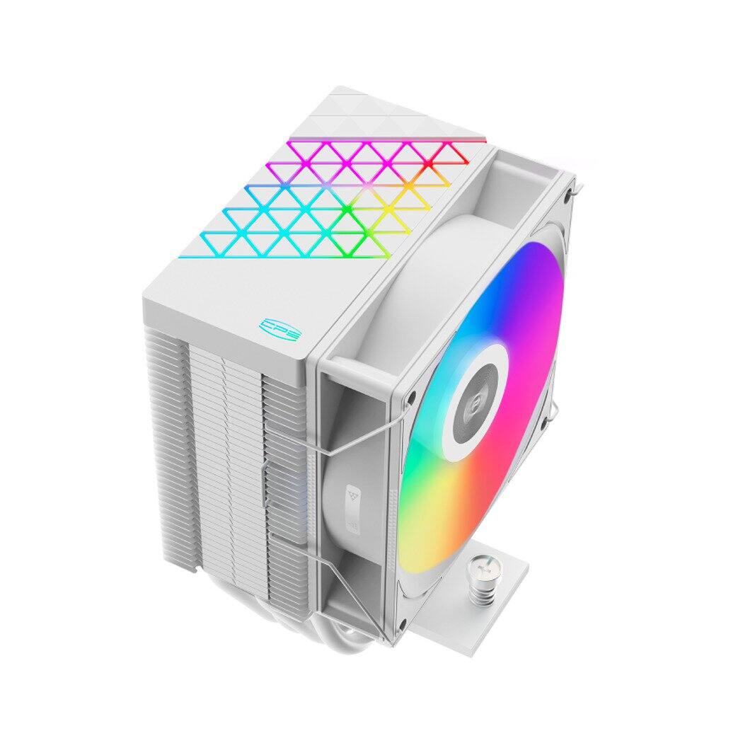 Angle. PCCOOLER - R400 ARGB WH CPU Air Cooler, 4 Heat pipes - White.