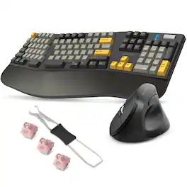 Delton - Wireless Ergonomic Mechanical Keyboard with Wrist Rest and Vertical Computer Mouse - Black