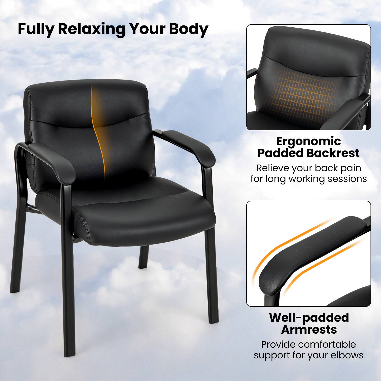 Fully Relaxing Your Body: Ergonomic Padded Backrest, Relieve your back pain for long working sessions. Well-padded Armrests, Provide comfortable support for your elbows.
