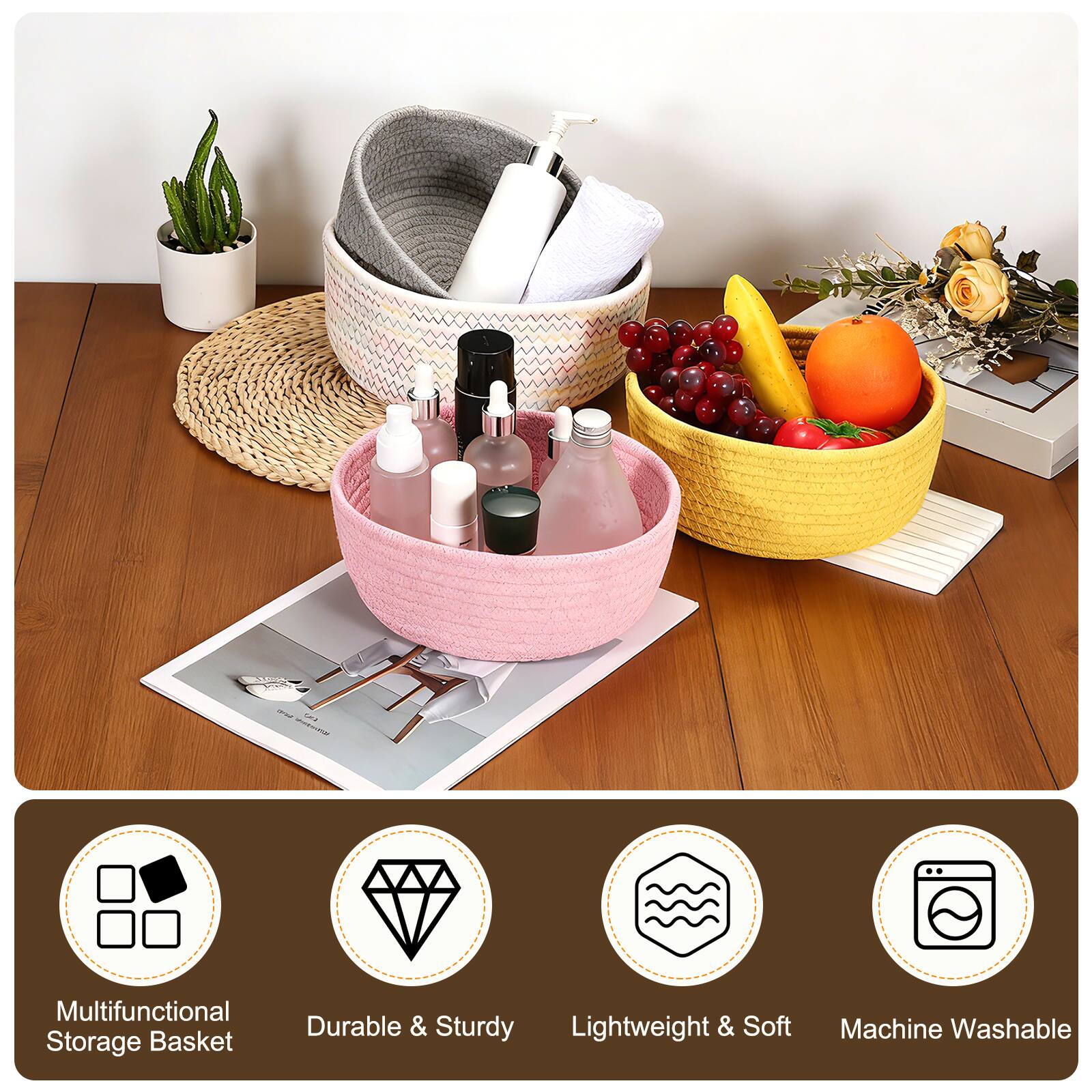 Multifunctional Durable & Sturdy Lightweight & Soft Machine Washable Storage Basket