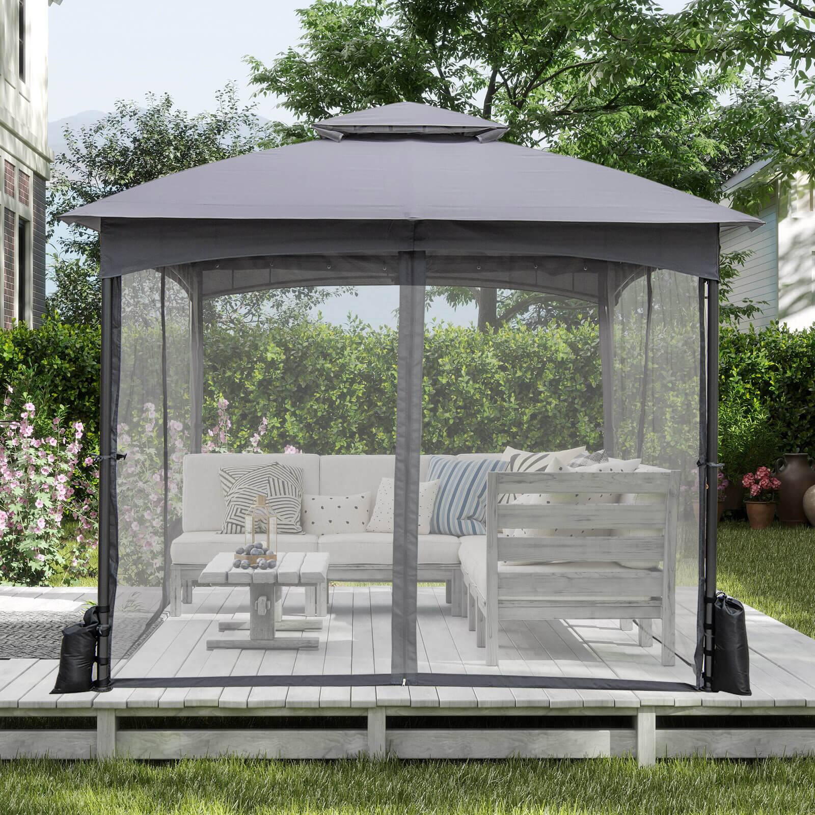 Alt View 3. Costway - Costway 10 X 10 FT Patio Gazebo with Netting Walls 4 Sandbags Zippered Doors Outdoor - Gray.