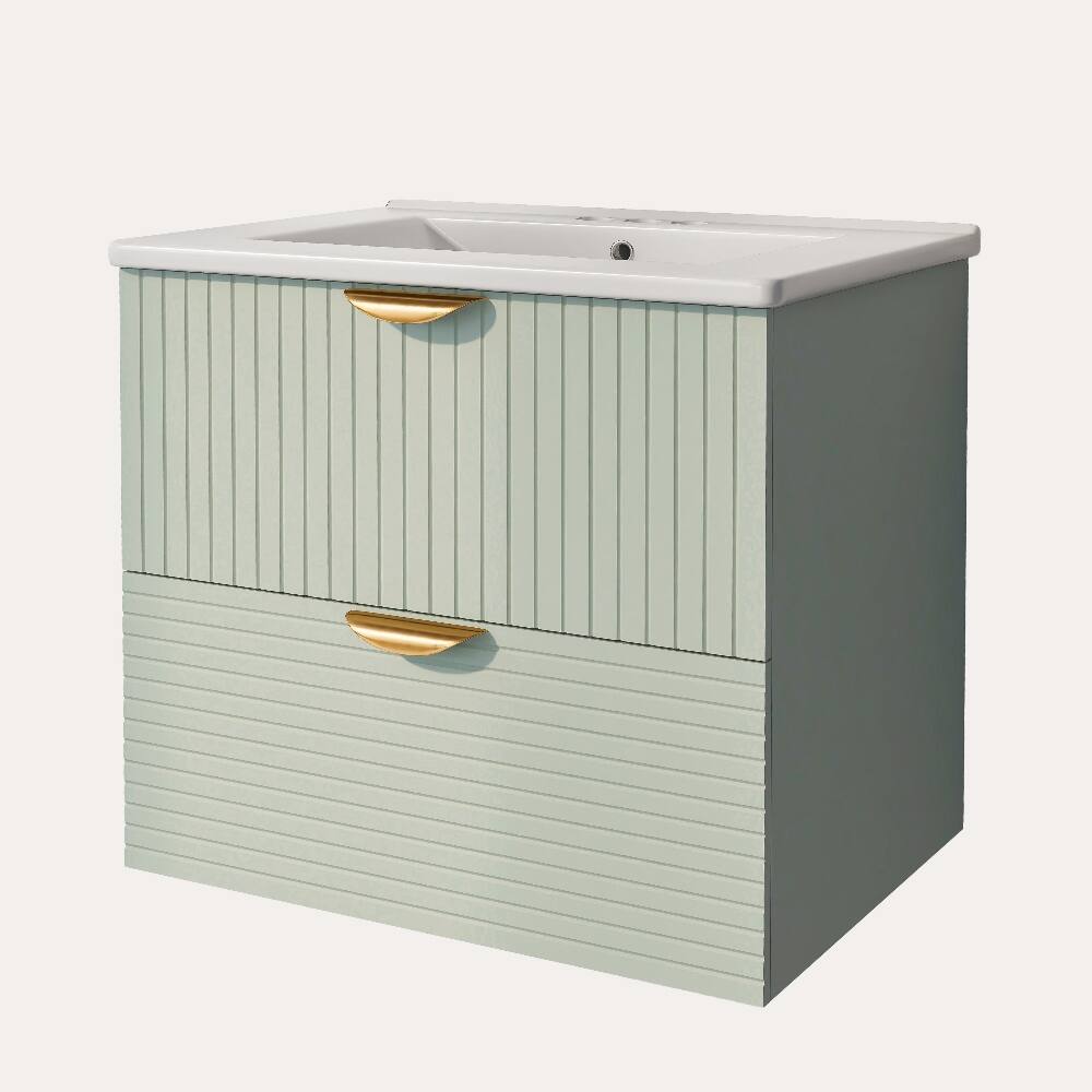 Alt View 10. Loheer - Loheer 48 inch Wall Mounted Bathroom Vanity Green Floating Double Vanity with Ceramic Sinks - Green.