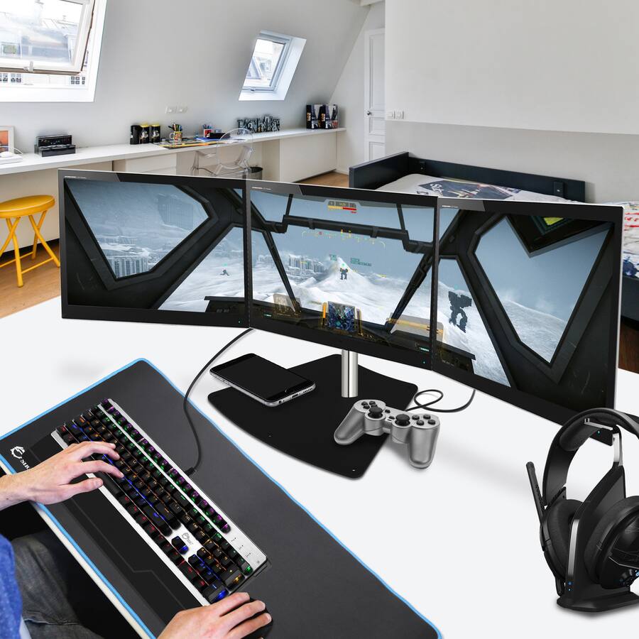 Alt View 5. SIIG - Easy-Adjust Triple Monitor Desk Stand - 13" To 27" - Dual Color.