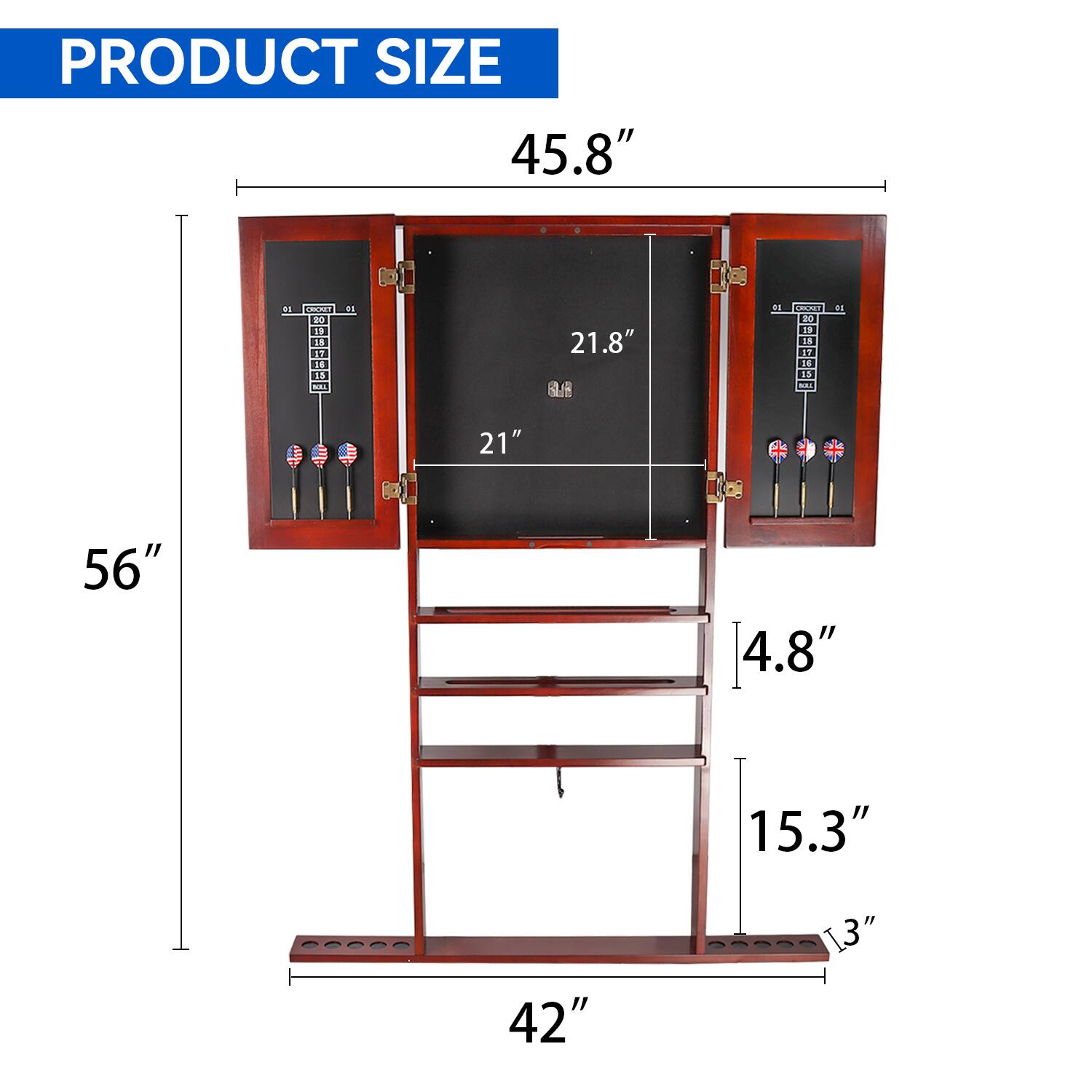 PRODUCT SIZE 45.8" 56" 4.8" 15.3" 13" 42" 21.8" 21"
