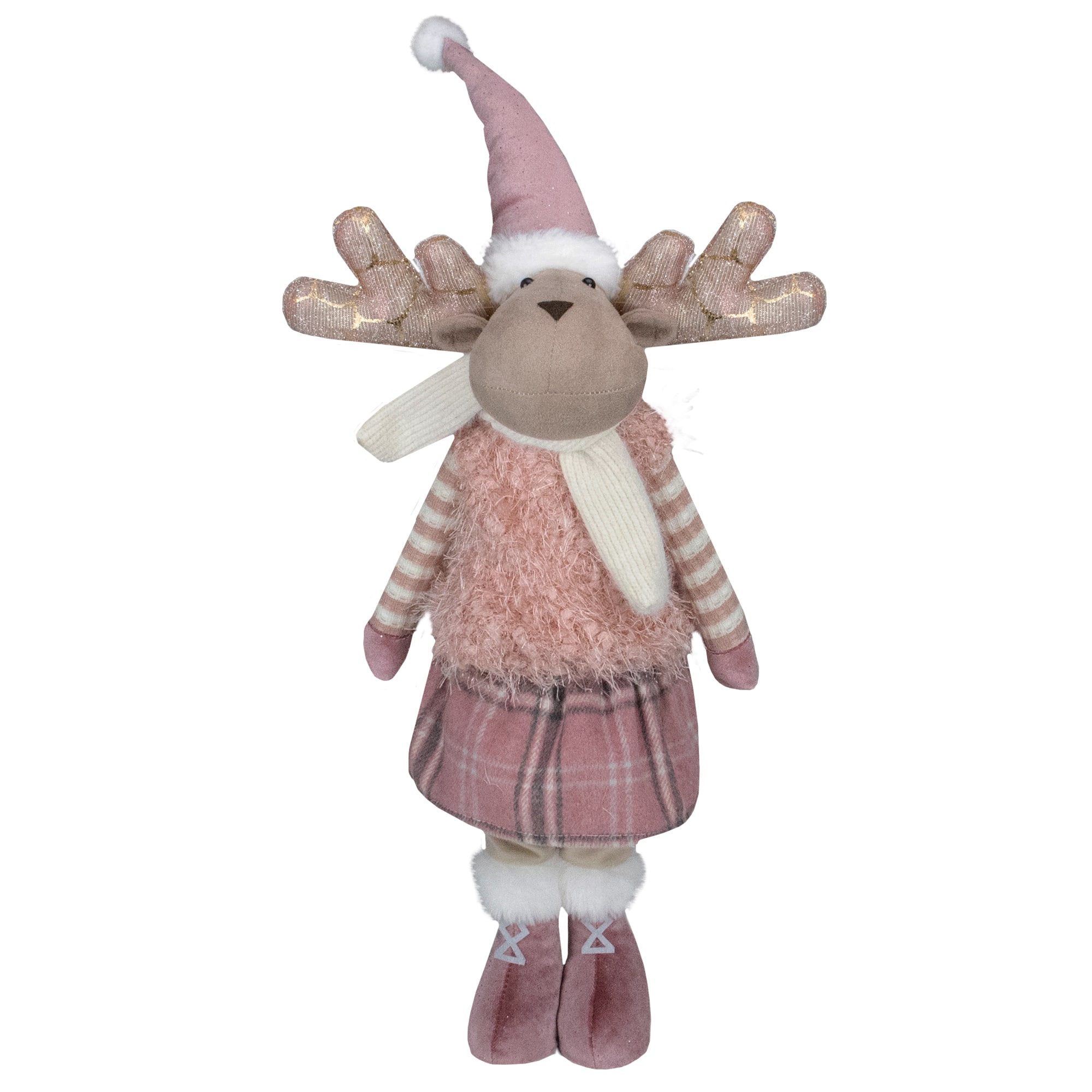 Northlight - Standing Girl Moose Christmas Figurine - 26" - and Beige - Pink