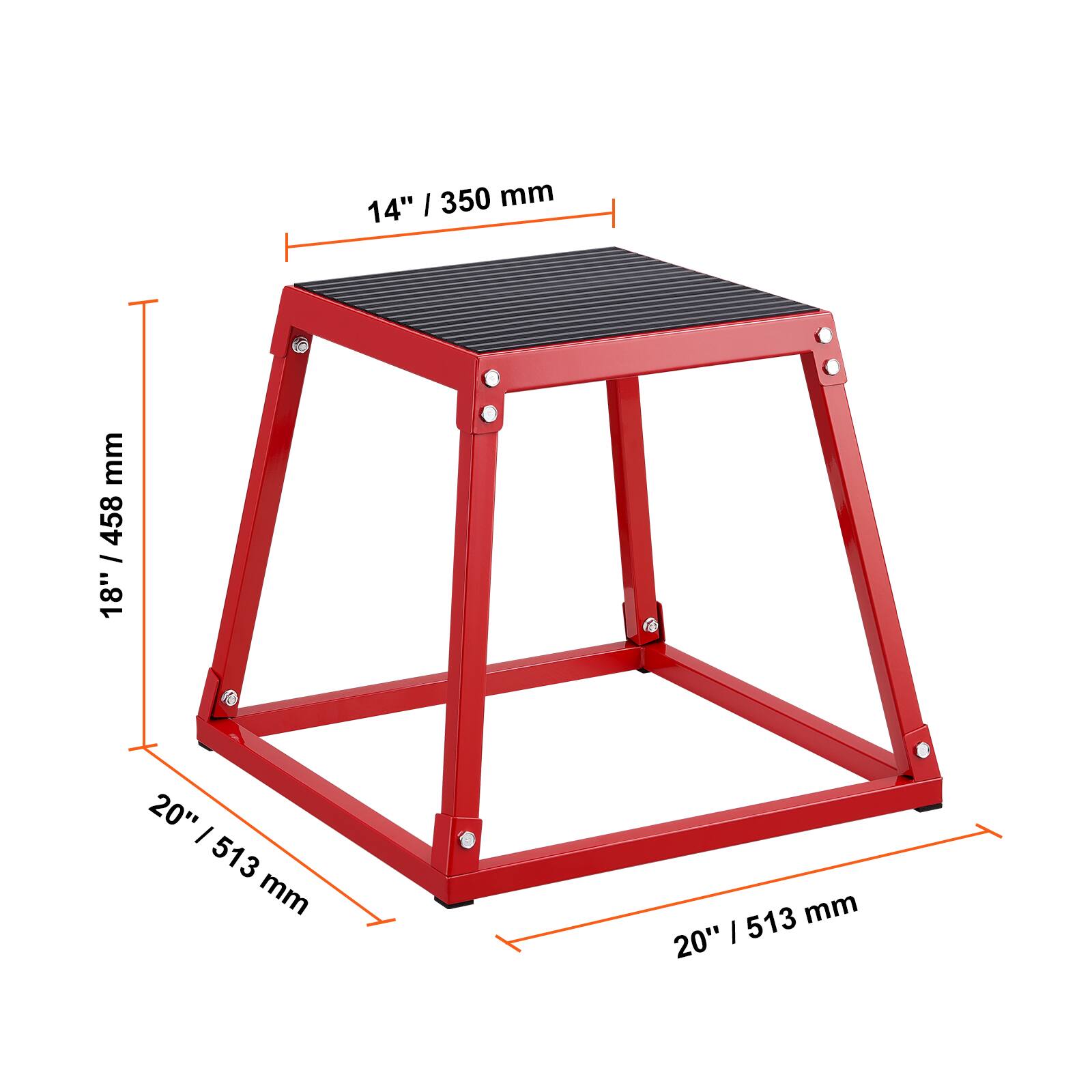The dimensions of the stool are:

- Height: 14" / 350 mm
- Width: 18" / 458 mm
- Depth: 20" / 513 mm