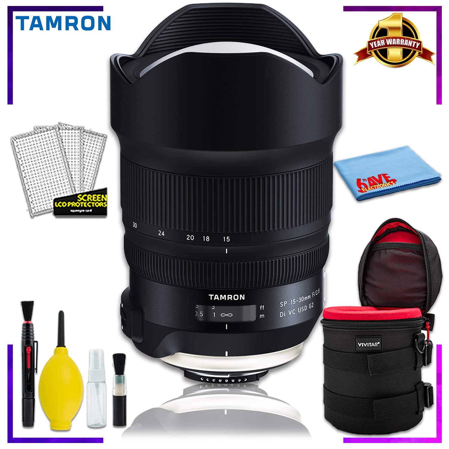 TAMRON  
YEAR WARRANTY  
SCREEN LCO PROTECTORS  
ELECTRONICS  
30  
24  
20  
18  
15  
TAMRON C 2 0.5 1 8 I  
ft m  
FILS SP 15-30mm G2 Di VC USD  
VIVITAR