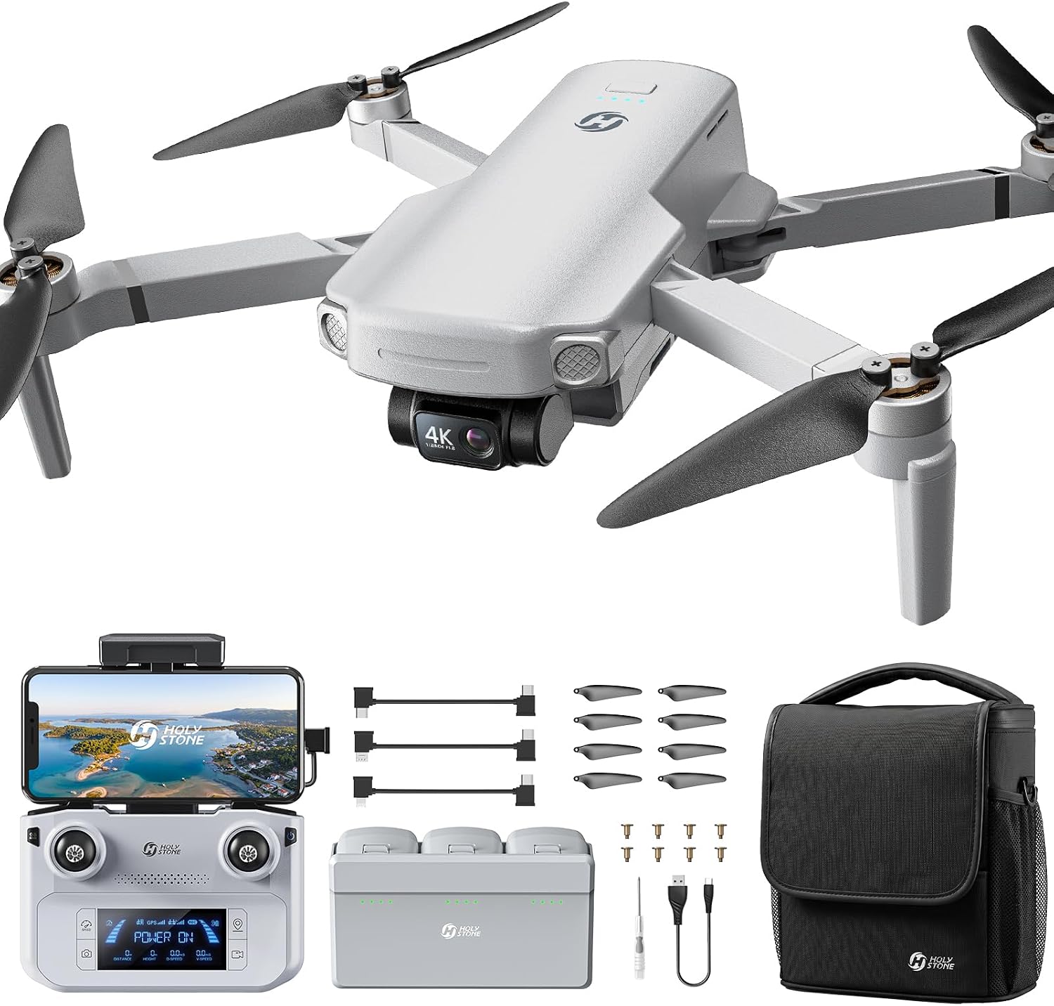Holy Stone - HS360G New Release 4K GPS Camera Drone with 3-Axis Gimbal, 96-Minute Flight and 3 Batteries - Gray