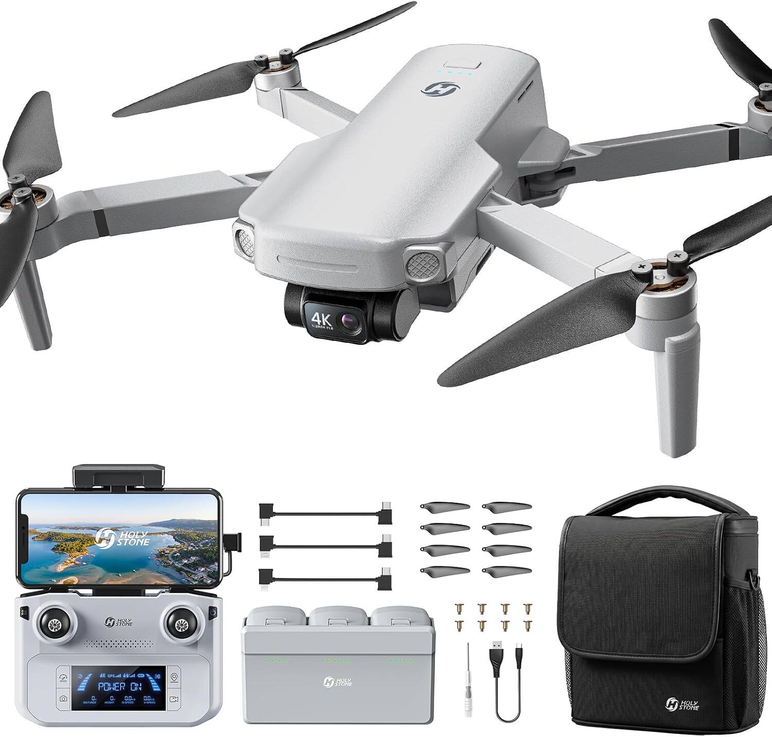 Holy Stone - HS360G New Release 4K GPS Camera Drone with 3-Axis Gimbal, 96-Minute Flight and 3 Batteries - Gray