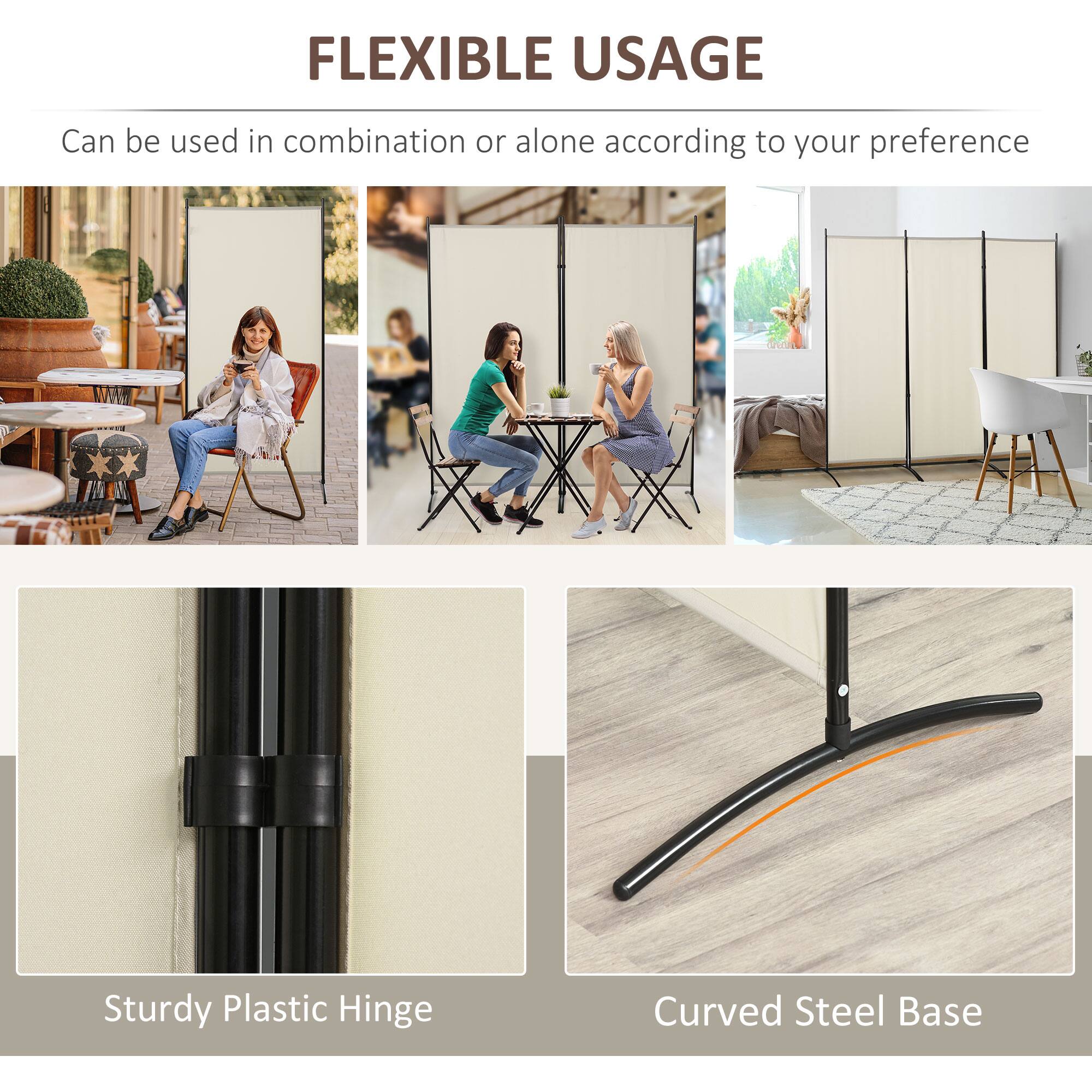 FLEXIBLE USAGE
Can be used in combination or alone according to your preference
Sturdy Plastic Hinge
Curved Steel Base
