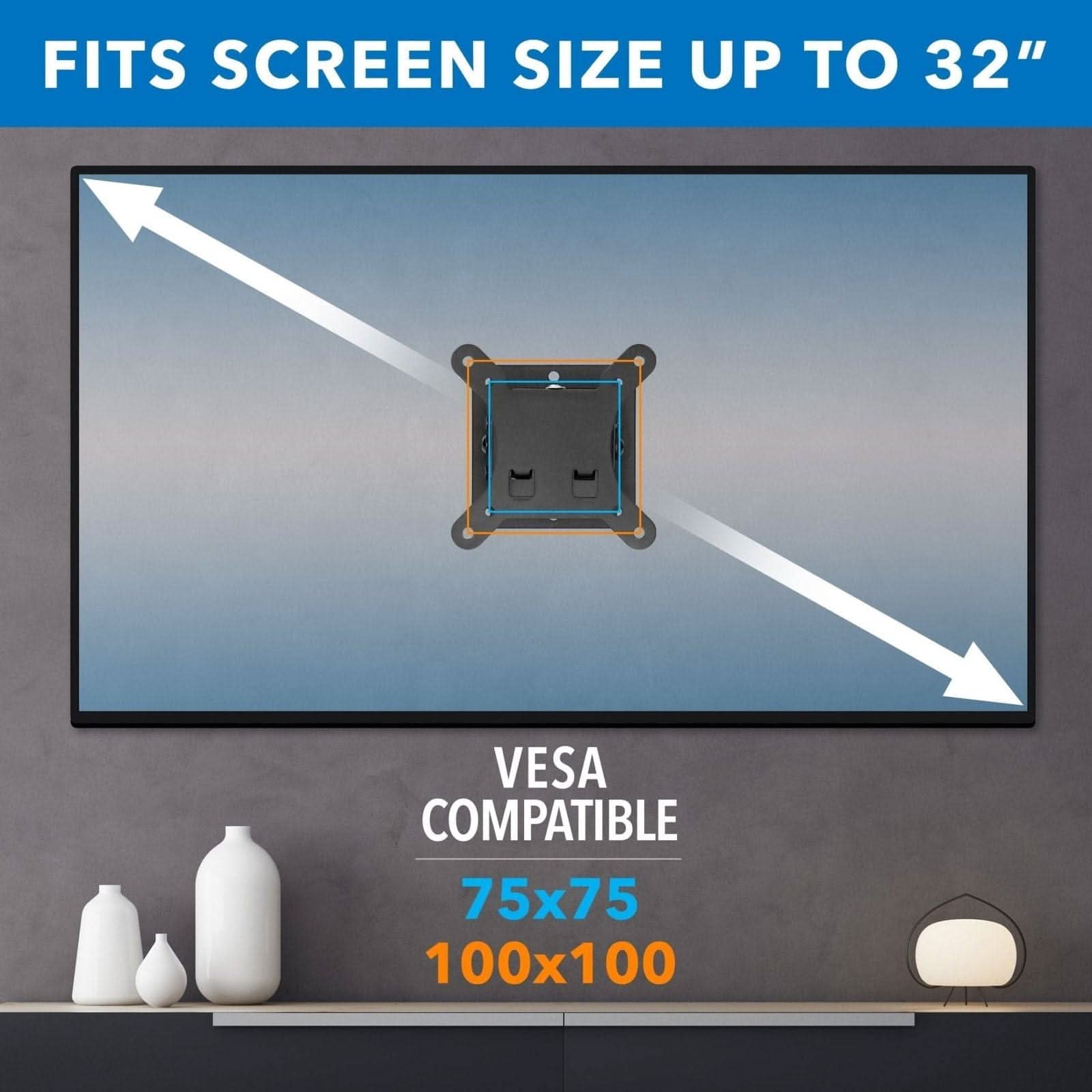 FITS SCREEN SIZE UP TO 32"  
VESA COMPATIBLE  
75x75  
100x100