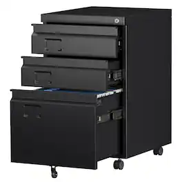 Boyel Living - 3-Drawer Mobile Metal File Cabinet with Lock for Letter and A4 Files - Black