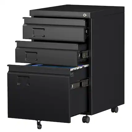 Front. Boyel Living - 3-Drawer Mobile Metal File Cabinet with Lock for Letter and A4 Files - Black.