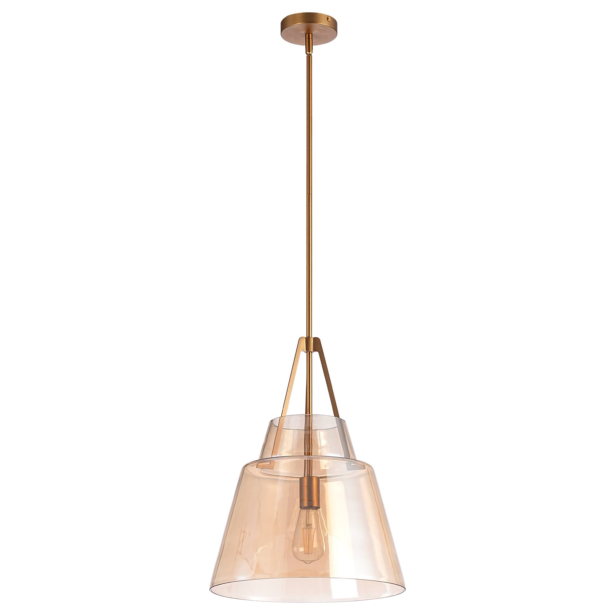 Alt View 1. Parrot Uncle - 15" Modern Cone Amber Glass 1- Light Adjustable Pendant Light for Kitchen Island and Dining Room - Amber.
