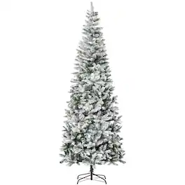 PULUZ - 9ft Unlit Snow-Flocked Slim Pine Artificial Christmas Tree with Realistic Branches and 1084 Tips - Green
