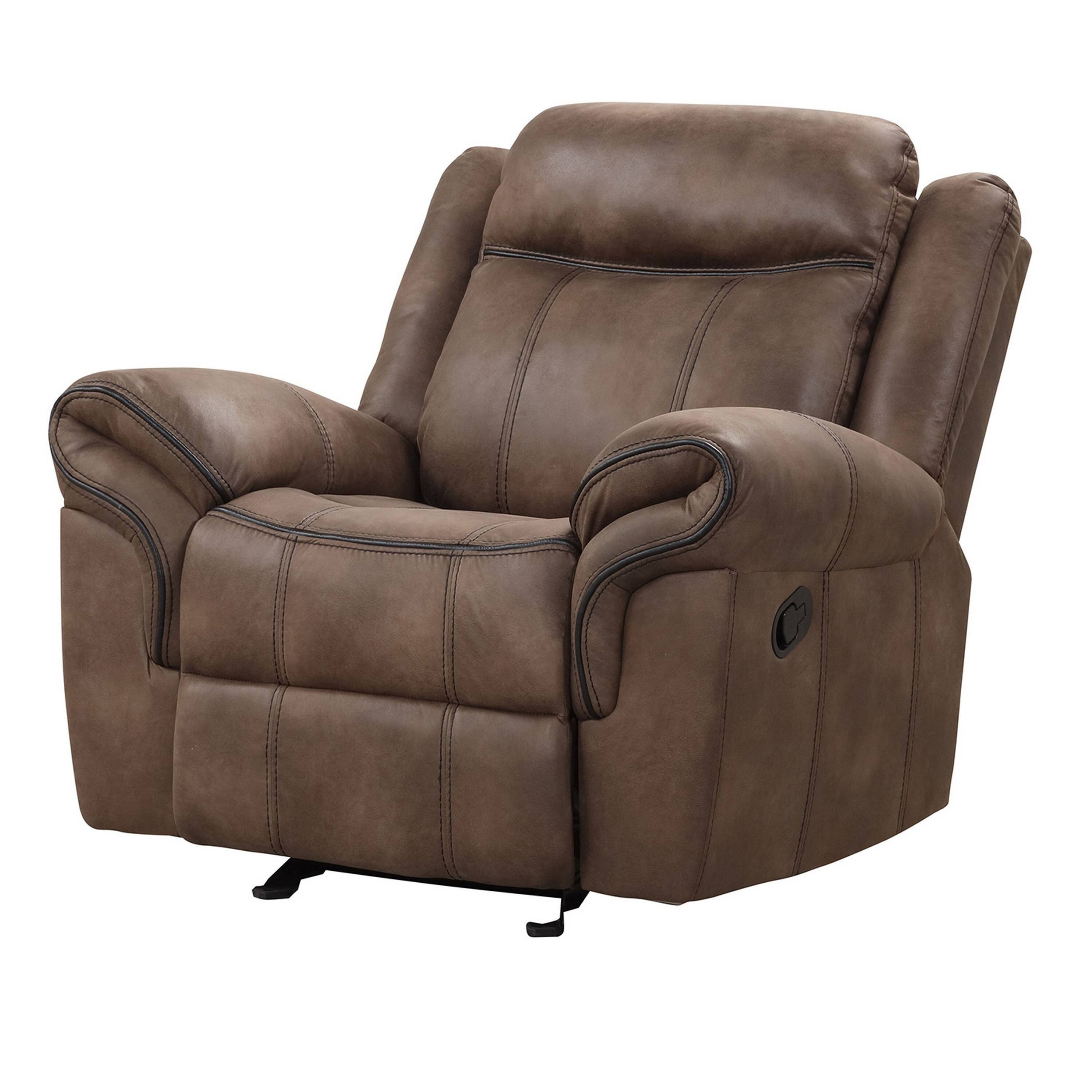 Alt View 1. Manhattan Lane - Arisa Manual Glider Recliner Chair, Brown Faux Leather, Pillow Arms - Brown, Black.