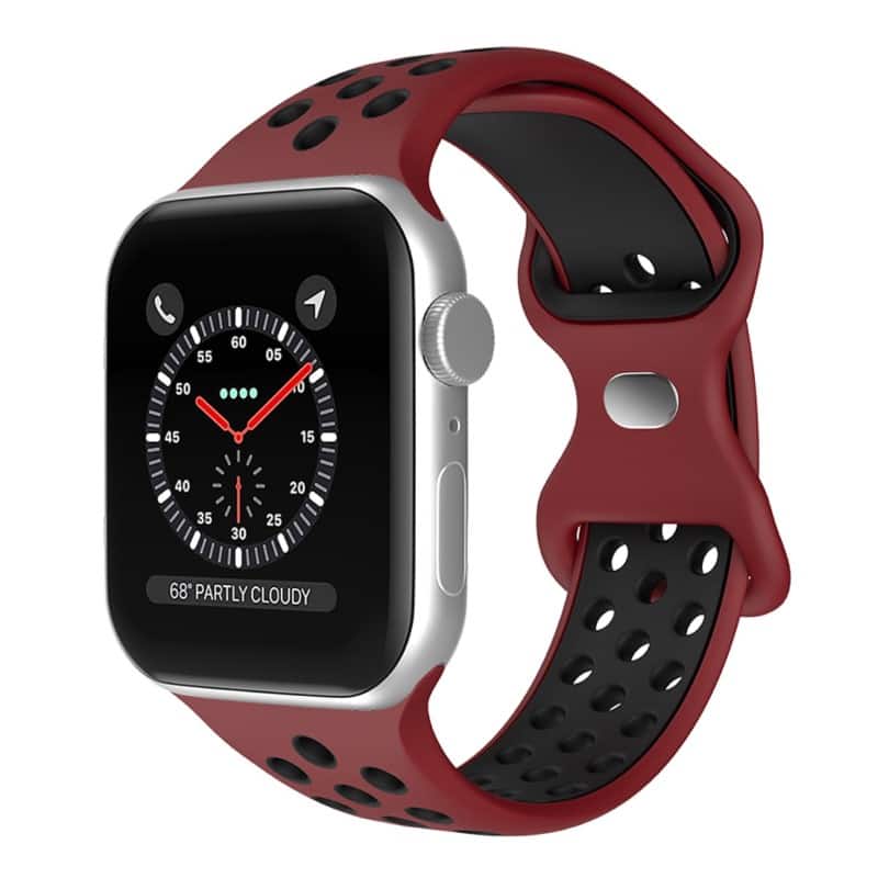 StrapsCo - ColorBlock Active Strap Silicone Rubber Watch Band For Apple Watch - 40mm/41mm/42mm (Short-Medium) - Wine Red