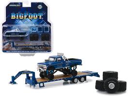 1974 Ford F-250 Monster Truck "Bigfoot #1 Original (1979)" with Gooseneck Trailer & 66" Tires 1/64 Diecast Greenlight - Blue