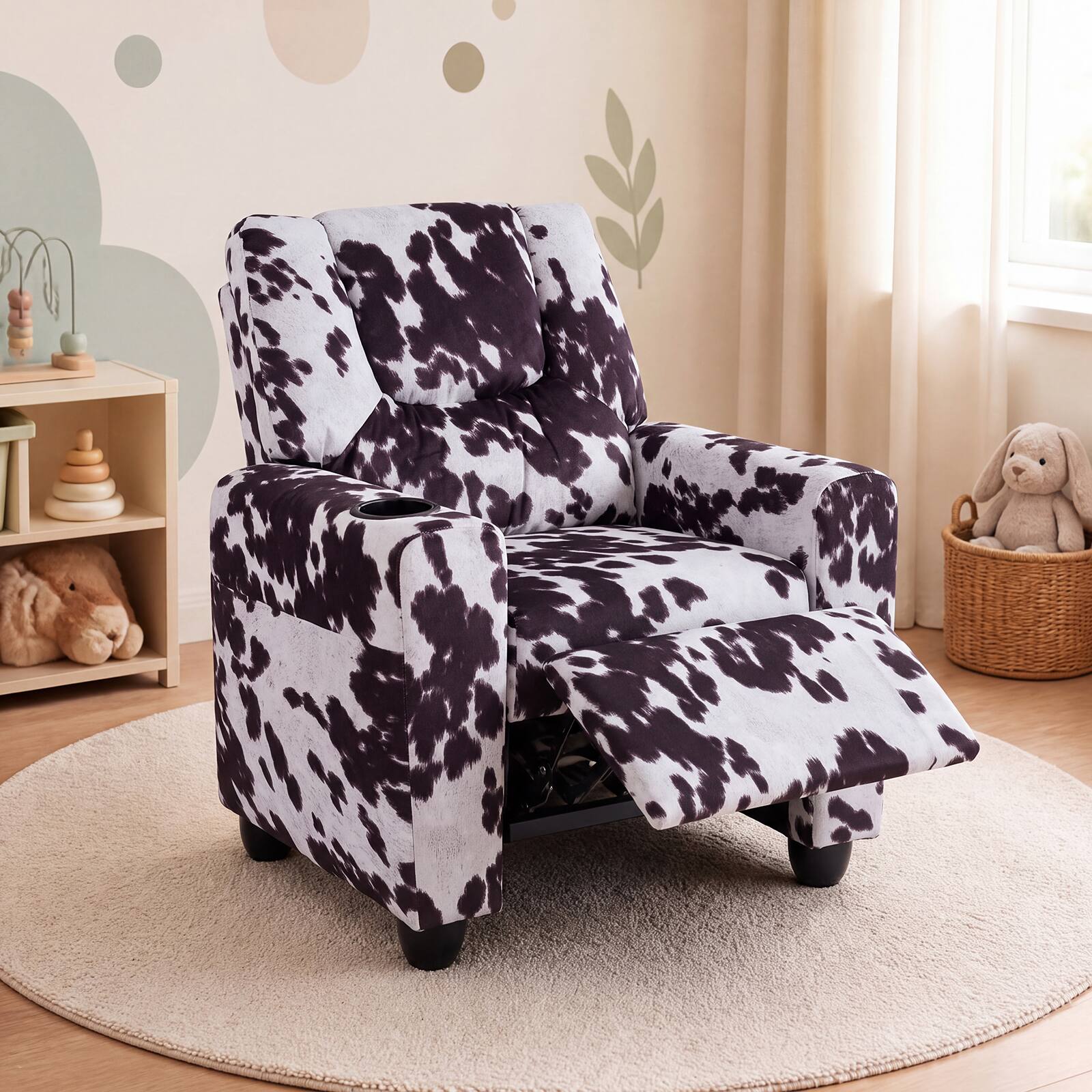 Alt View 1. Costway - Costway Kids Recliner with Cup Holder with Adjustable Backrest & Footrest for Boys & Girls - Zebra.