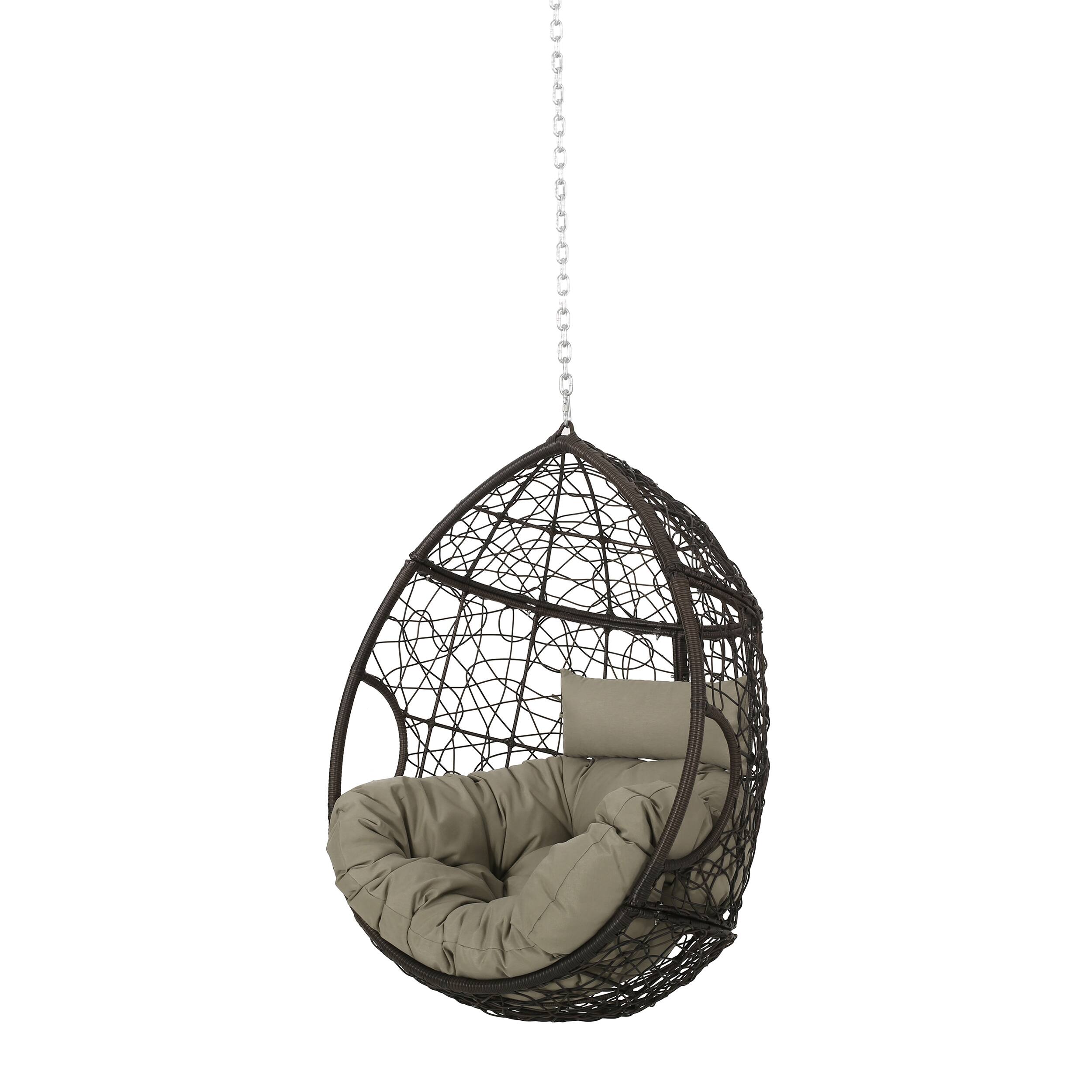 Angle. Mondawe - Swing Chair with Water-Resistant Cushions and 8FT Chain - Khaki+Brown.