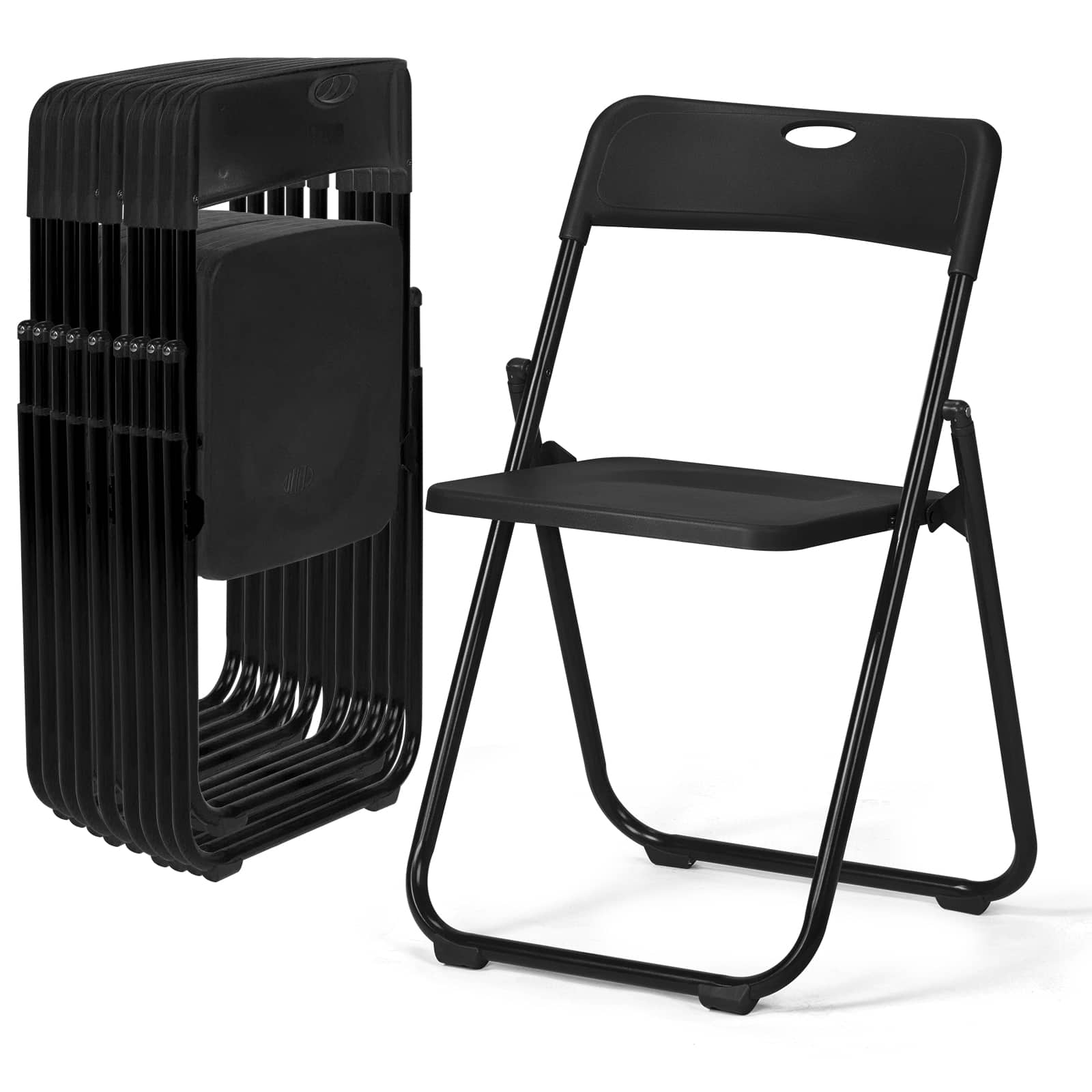 Winado - 10PCS Portable Folding Plastic Stackable Chairs with Backrest Lightweight for Indoor Outdoor Camping Wedding Party - Black