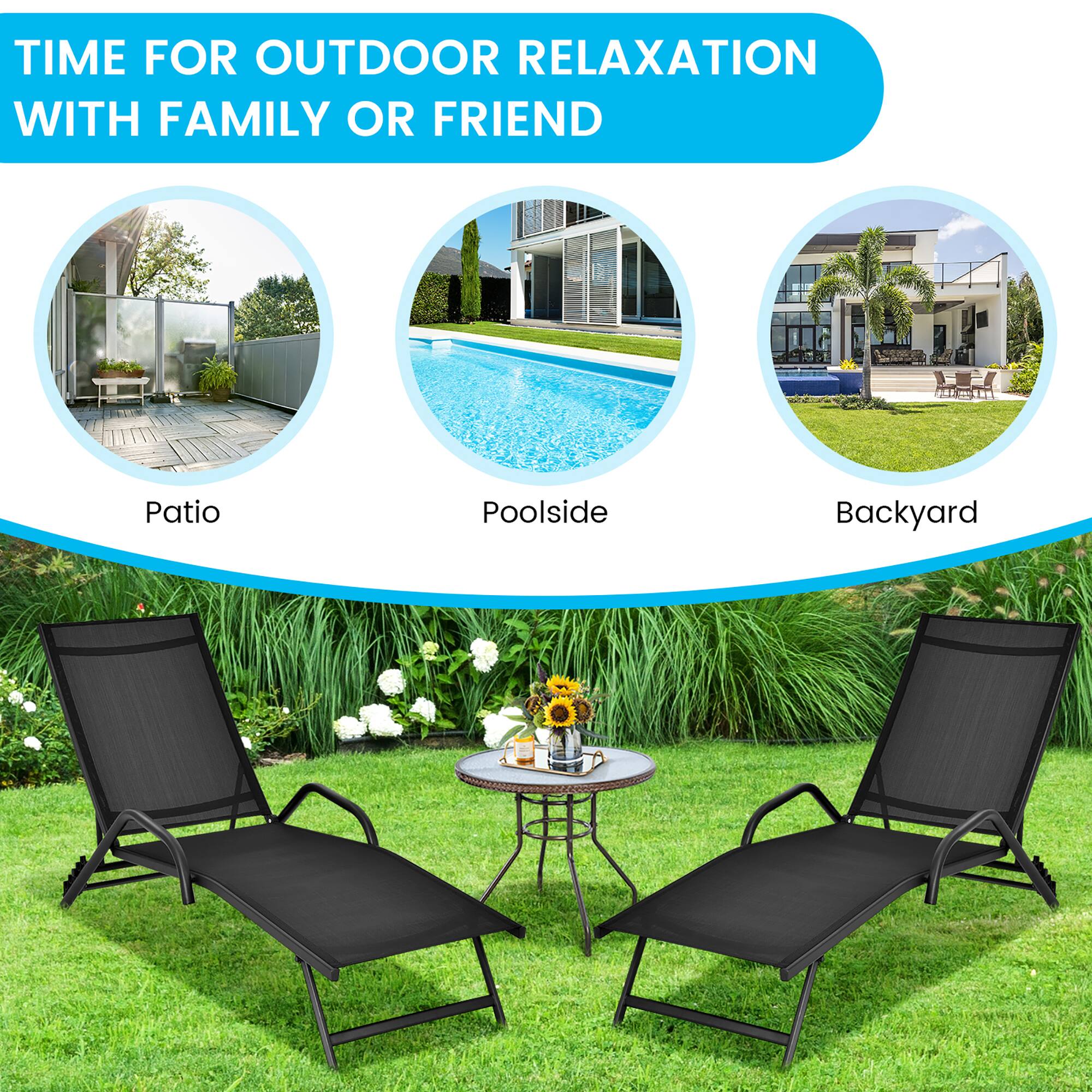 TIME FOR OUTDOOR RELAXATION WITH FAMILY OR FRIEND

Patio
Poolside
Backyard